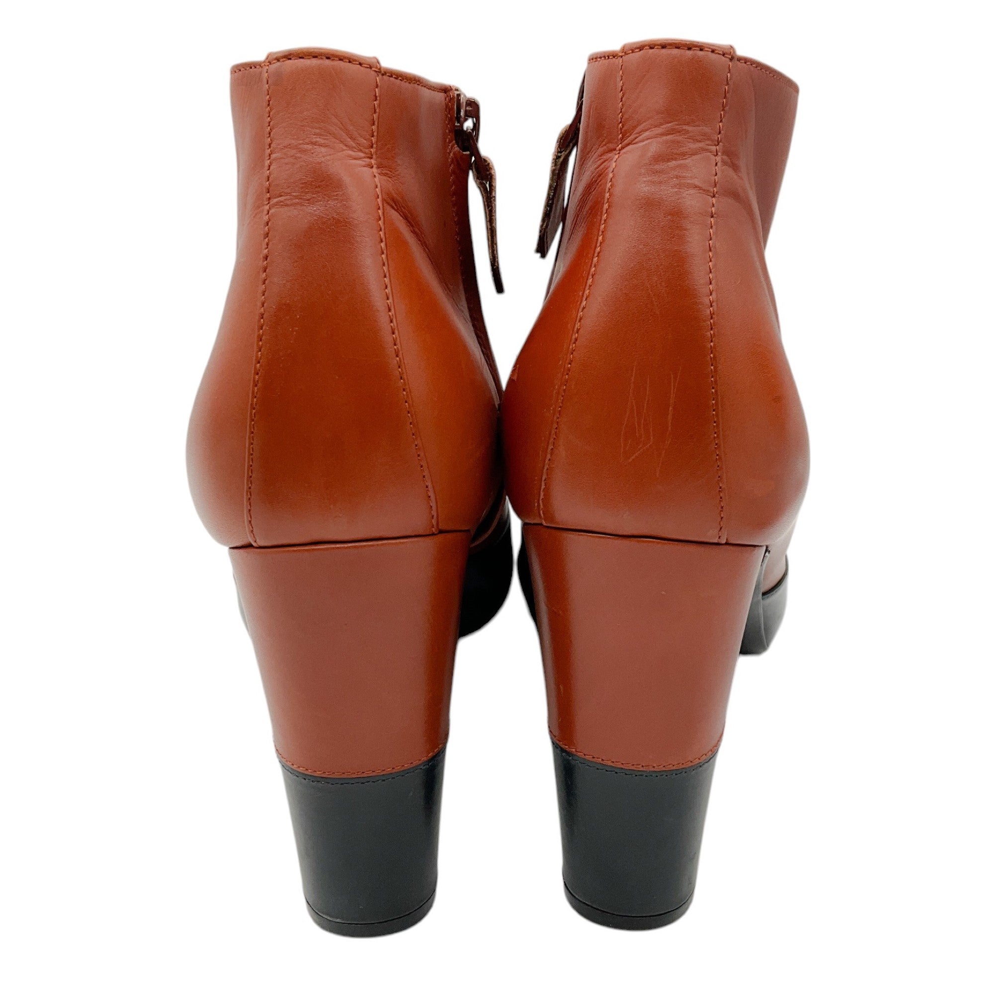 Hermes Brown & Black Two-Tone Round Toe Leather Ankle Boots - Stylish Women's Fashion Booties for Office, Party & Everyday Wear