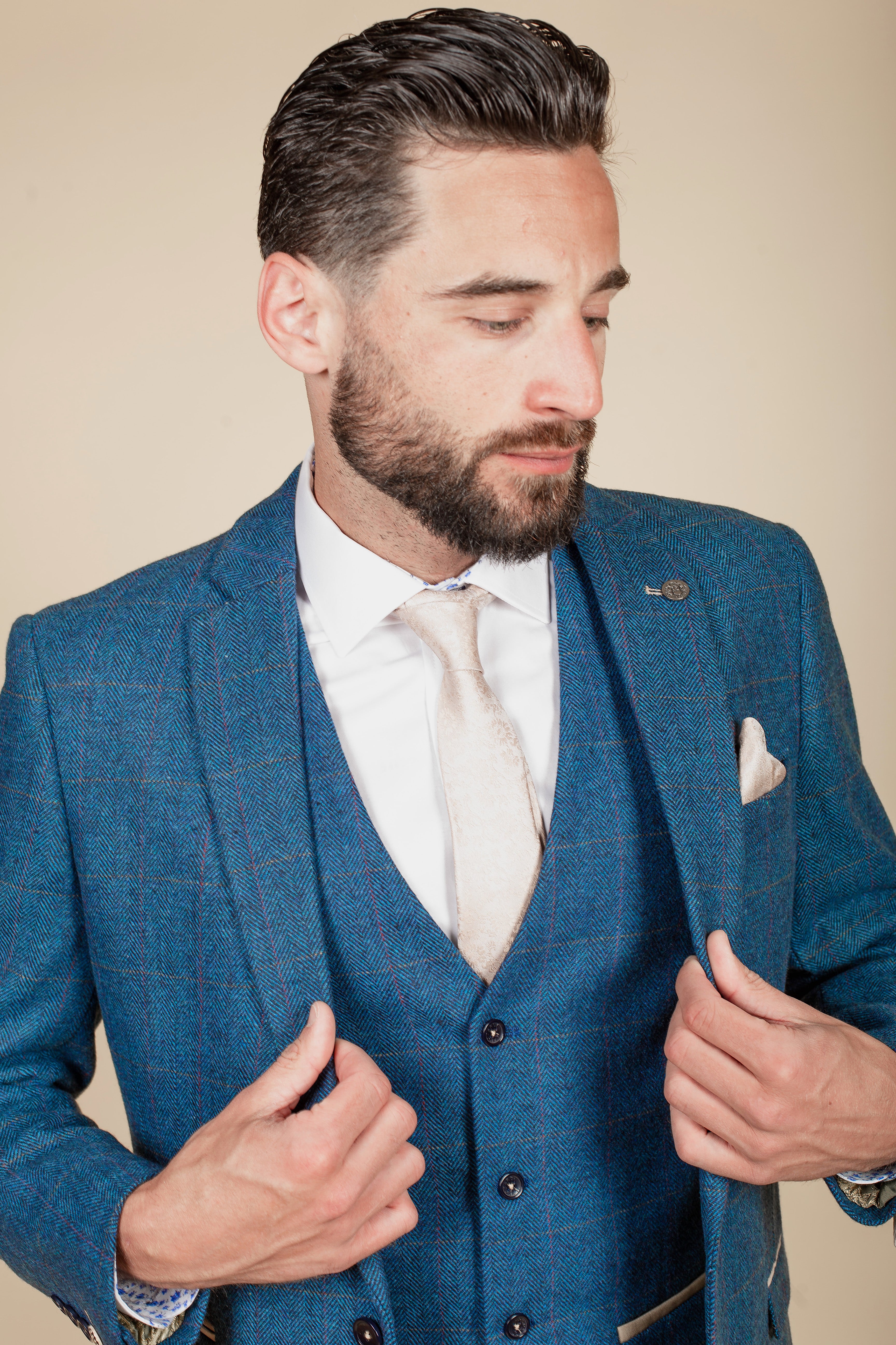 DION Blue Tweed Check Suit for Men - Premium Wool Blazer & Pants Set - Formal Business Attire - As Worn By Crysencio Summerville - Perfect for Office, Weddings & Special Events