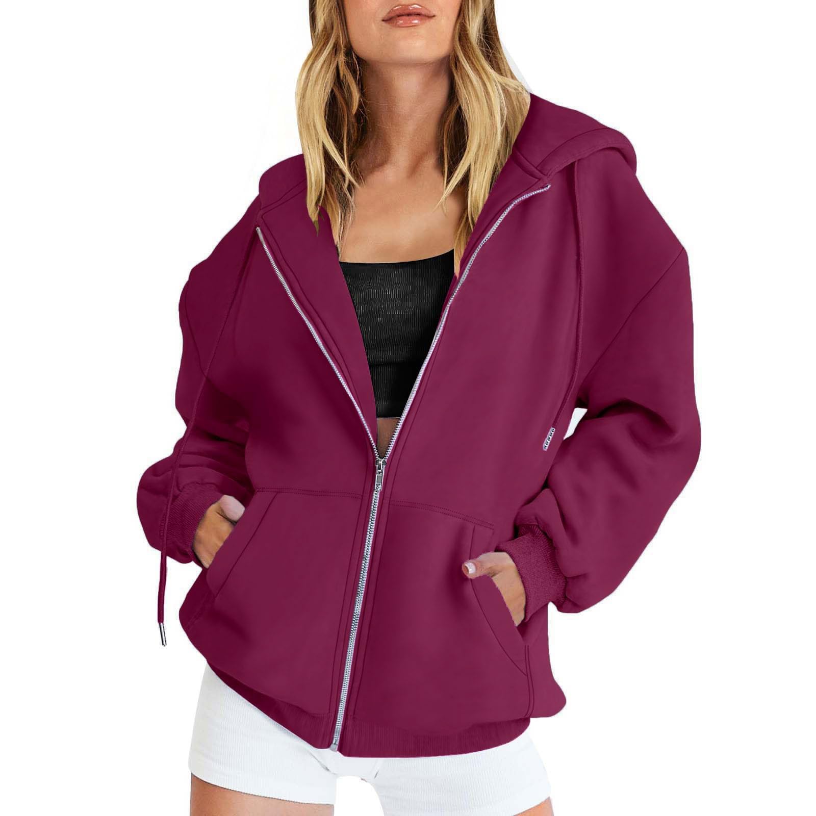 Ogiraw Women's Zip Up Hoodies - Long Sleeve Oversized Fleece Jacket with Pockets | Y2K Fashion | 2024 Fall Outfits | Cozy Loungewear, Casual Streetwear & Winter Layering Essential