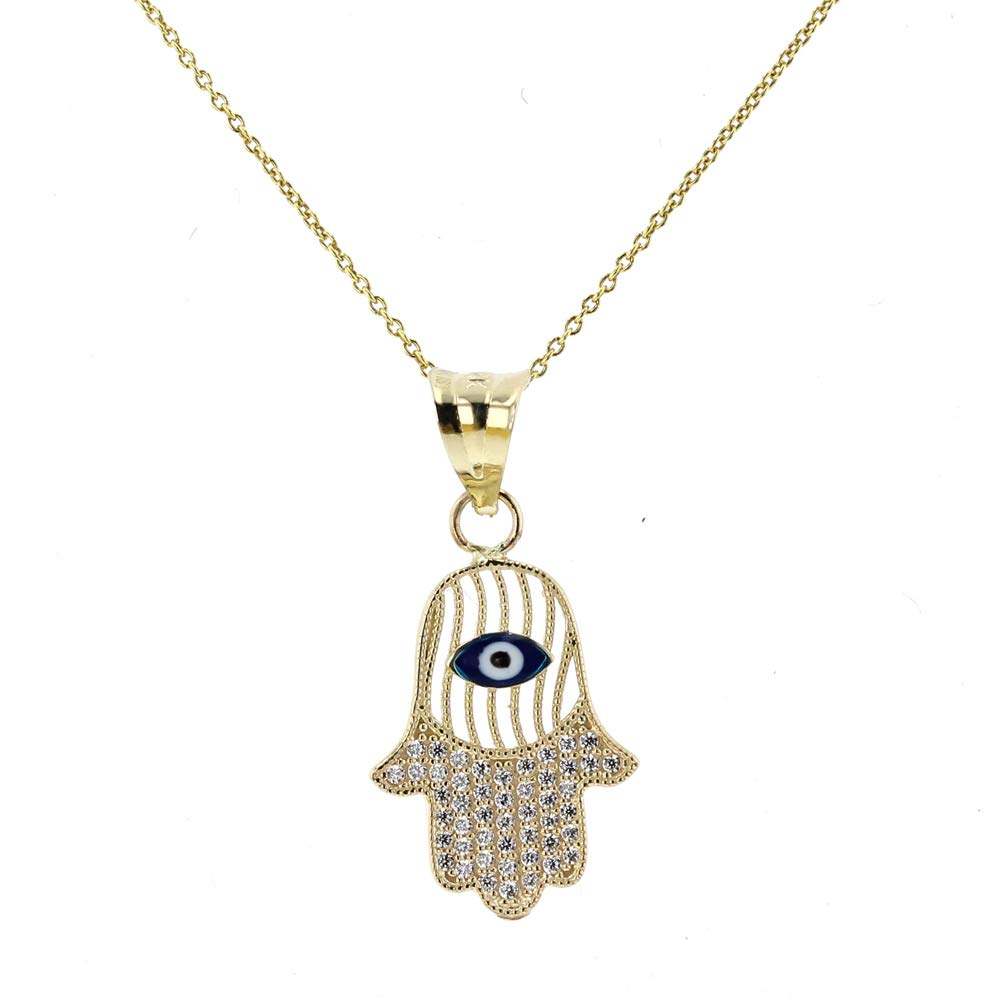 14K Gold Hamsa Pendant Necklace with 18