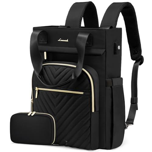 LOVEVOOK 17.3 Inch Laptop Backpack for Women - Waterproof USB Charging Business Backpack with Wide Opening, Teacher Nurse Work Bag, Travel Computer Purse (2-Piece Set, Black) - Perfect for Office Commute, College Campus & Business Trips