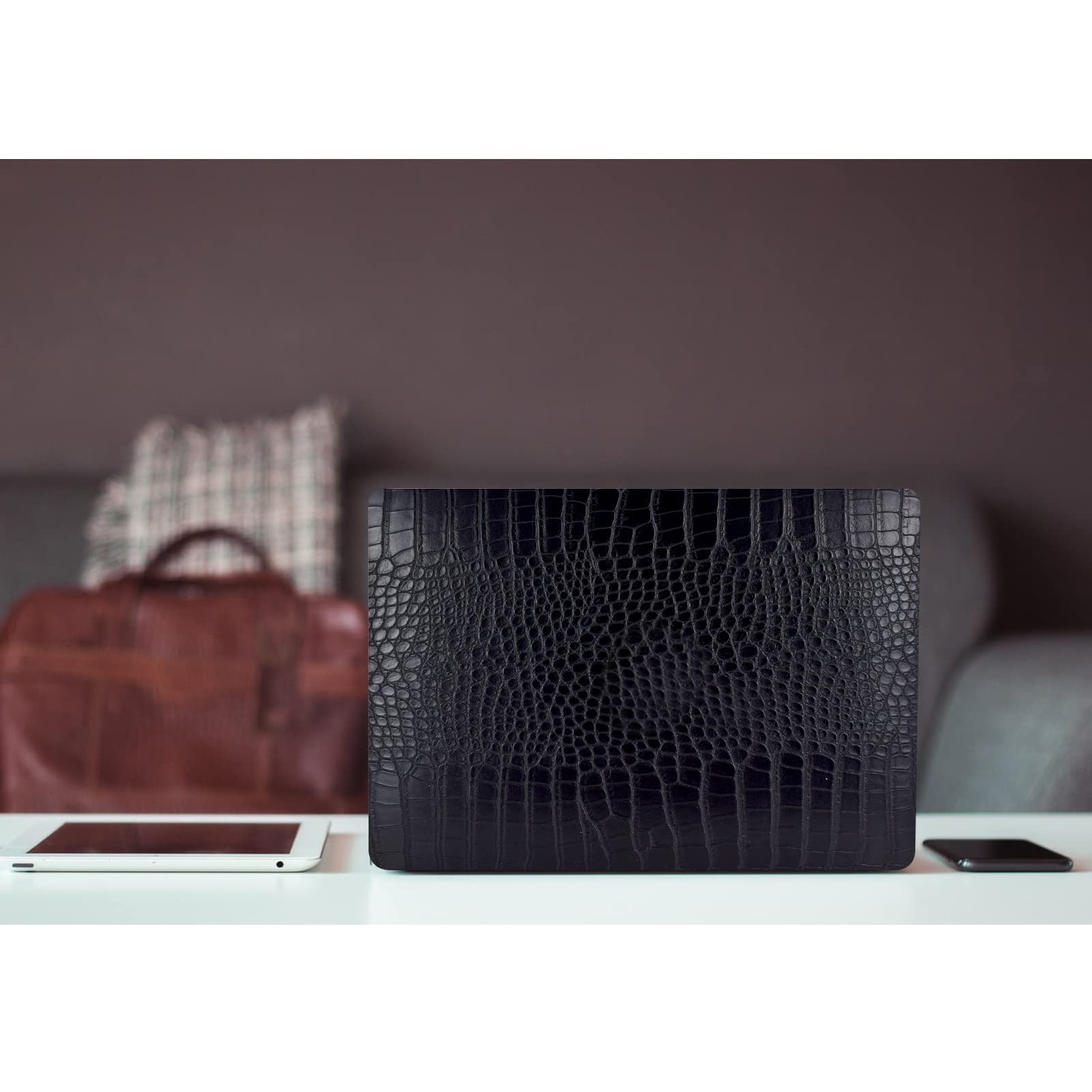 Premium Crocodile Skin PU Leather Hard Shell Case for MacBook Air 13-inch (2022-2018 M1 A2337 A2179 A1932) - Protective Cover with Keyboard Protector - Perfect for Work, Travel & Daily Use - Black Alligator Design