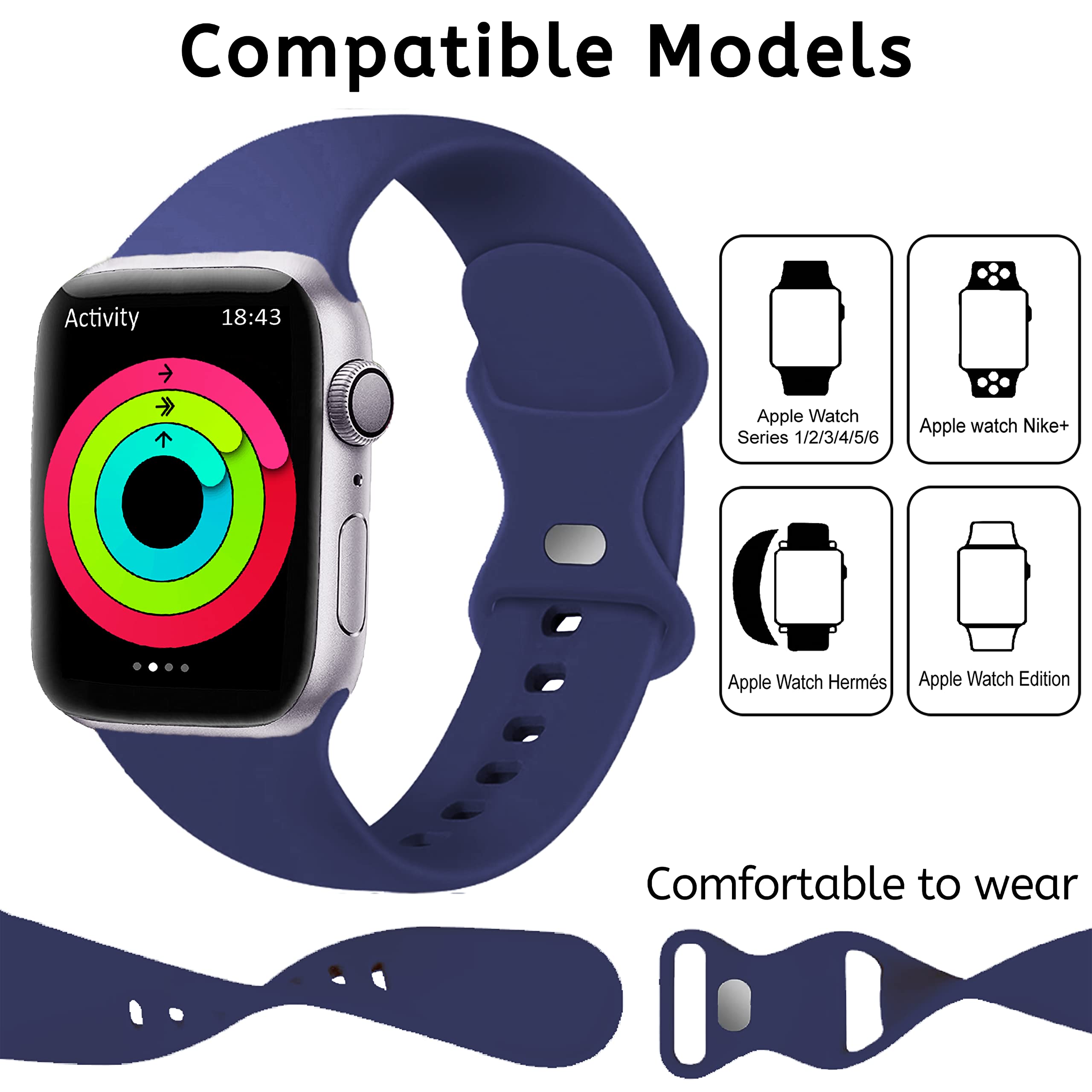Premium Soft Silicone Sport Band for Apple Watch 38mm 40mm 41mm - Replacement Strap Compatible with iWatch Series SE/7/6/5/4/3/2/1 - Durable & Comfortable Wristband for Women & Men - Perfect for Workouts, Running & Daily Wear