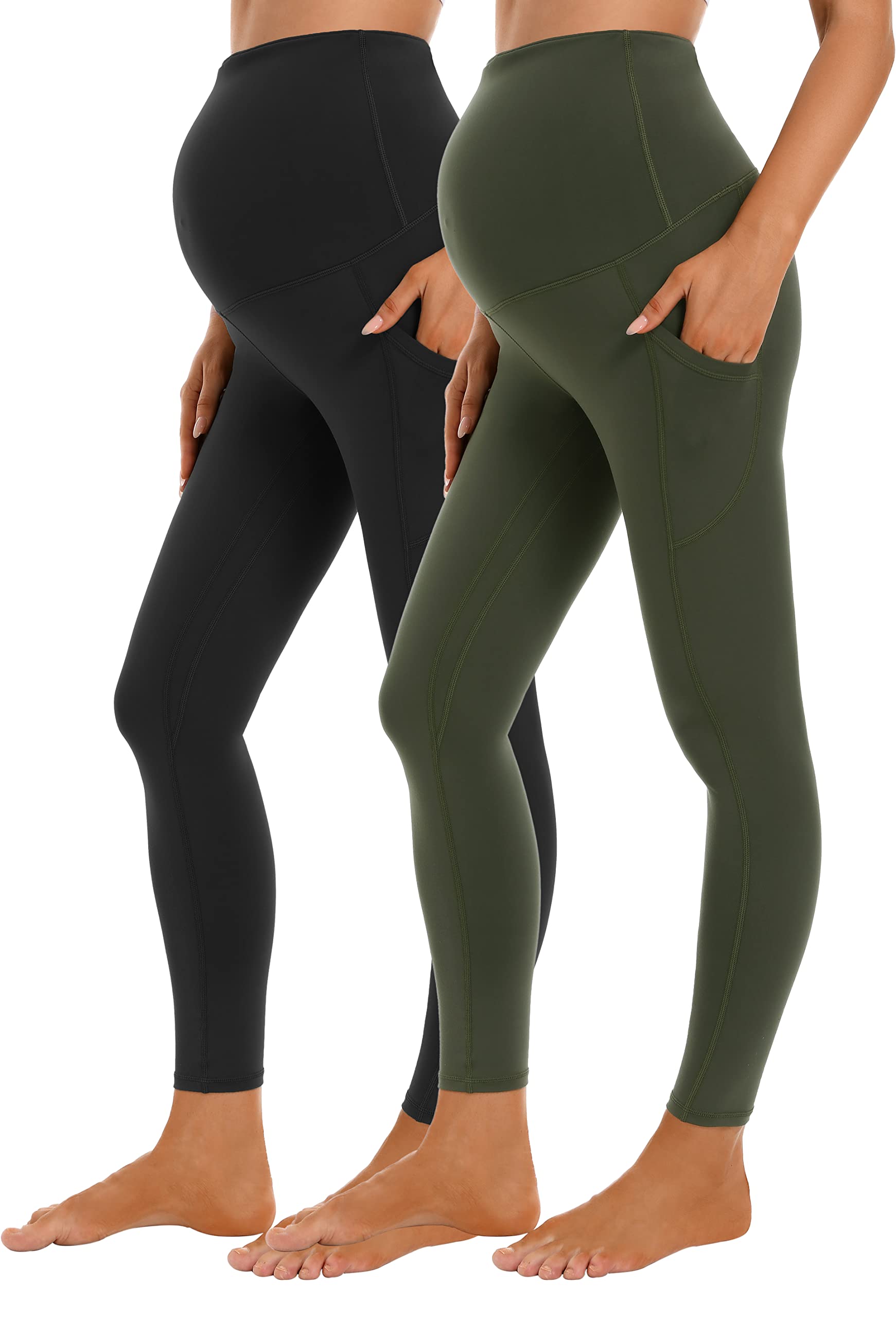 Foucome Women's Maternity Leggings with Pockets - Over The Belly Pregnancy Yoga Pants for Workout, Active Wear & Work - Perfect for Prenatal Exercise, Office & Daily Comfort