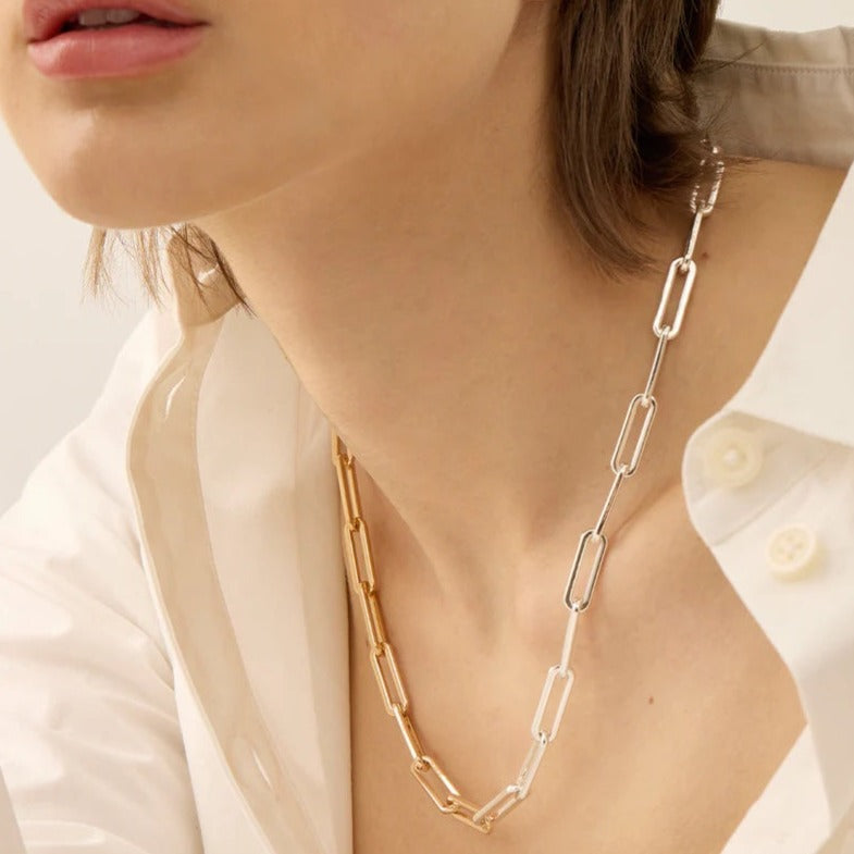 Andi Slim Chain Necklace - Two Tone Gold & Silver Layered Chain for Women - Perfect for Layering, Everyday Wear & Special Occasions