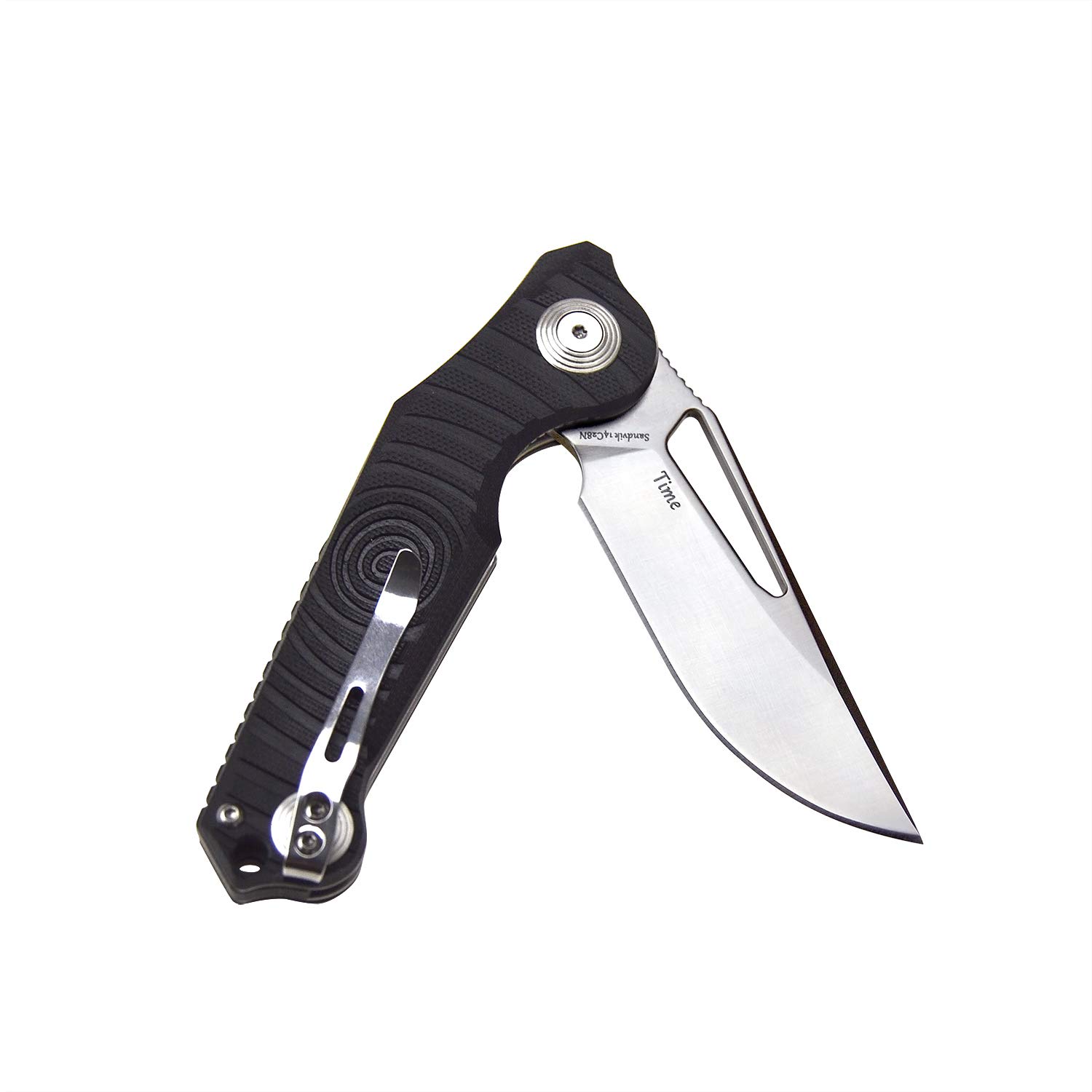 **Harnds Time Folding Knife - Sandvik 14C28N Steel Blade, G10 Handle, Pocket Clip - EDC, Camping, Hiking & Outdoor Survival (Black)**
