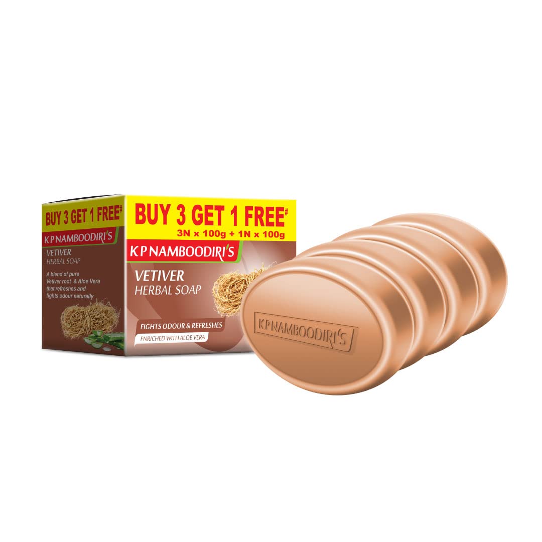 K.P. NAMBOODIRI Vetiver Herbal Soap - 100g Each, 4 Bars (Pack of 2) | Natural Ayurvedic Skincare for Men & Women | Perfect for Sensitive Skin, Acne Treatment & Daily Cleansing