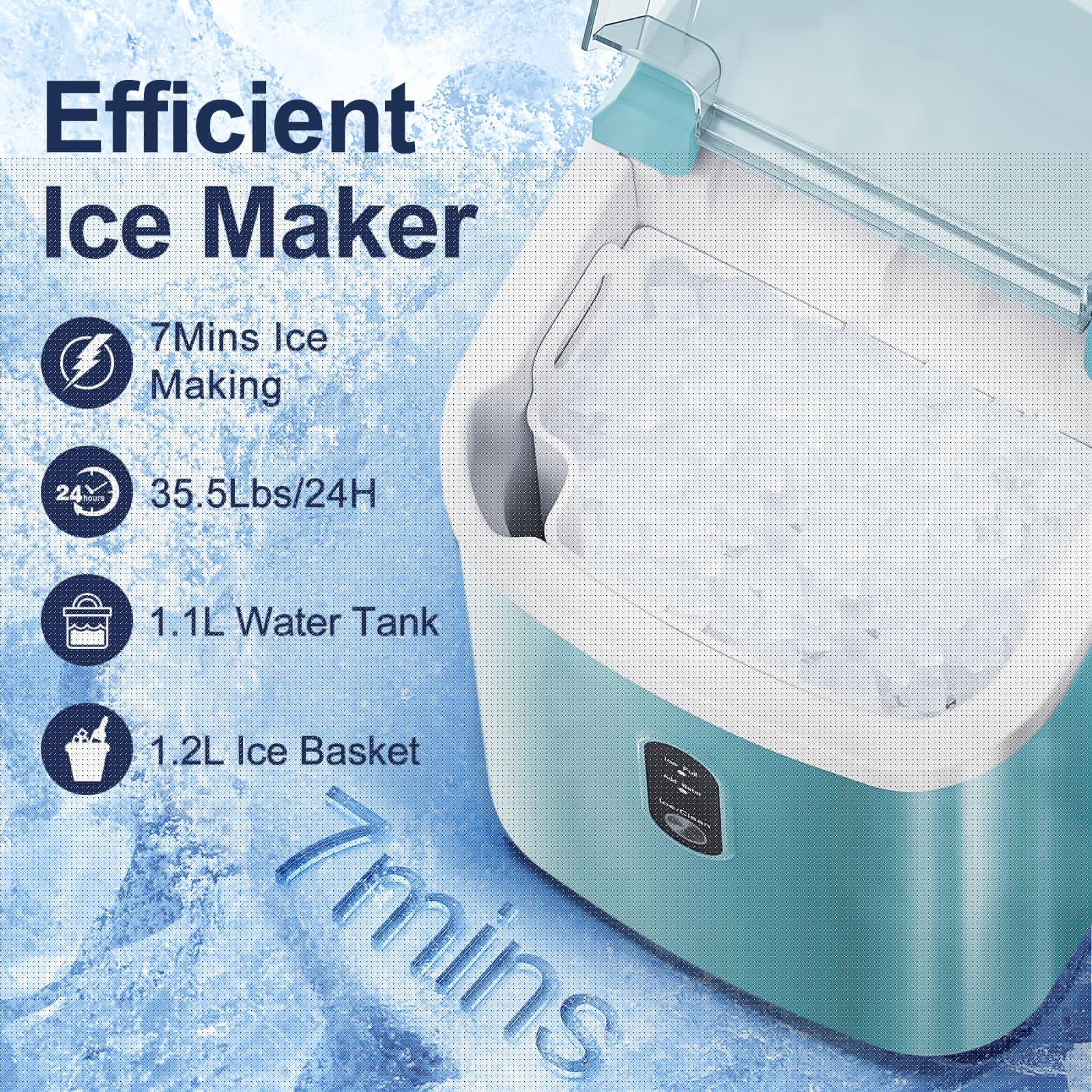 ZAFRO Portable Countertop Ice Maker - 7-Minute Fast Ice Making, 35Lbs/24H, Nugget Ice Machine with Ice Basket & Scoop - Perfect for Home, Office, Bar, Restaurant (Green) | Great for Cocktails, Beverages & Outdoor Parties