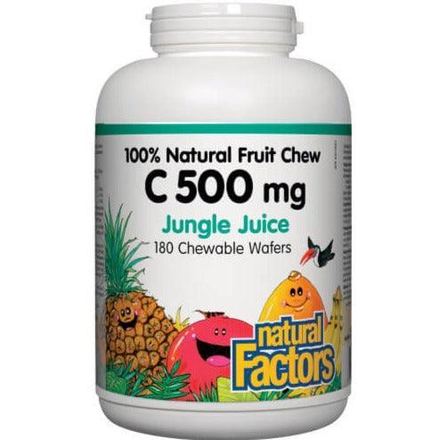 Natural Factors Vitamin C 500mg Chewable Wafers - Tropical Jungle Juice Flavor (180 Count) | Immune Support Supplement for Kids & Adults | Perfect for Travel, School & Daily Wellness