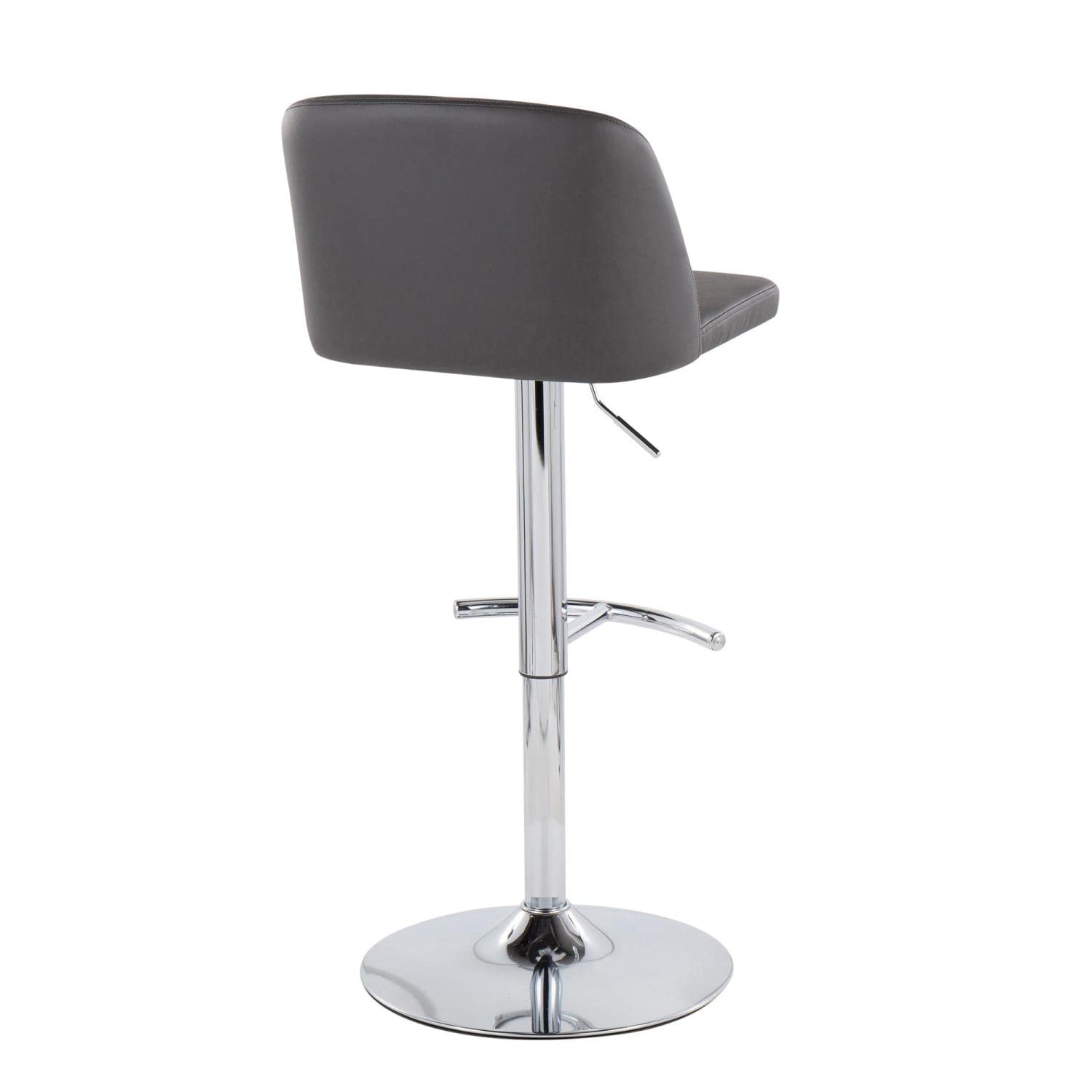 LumiSource Toriano Adjustable Swivel Bar Stool Set of 2 - Chrome Metal Frame with Grey Faux Leather Seat - Modern Kitchen Island & Home Bar Stools for Dining & Entertainment Areas
