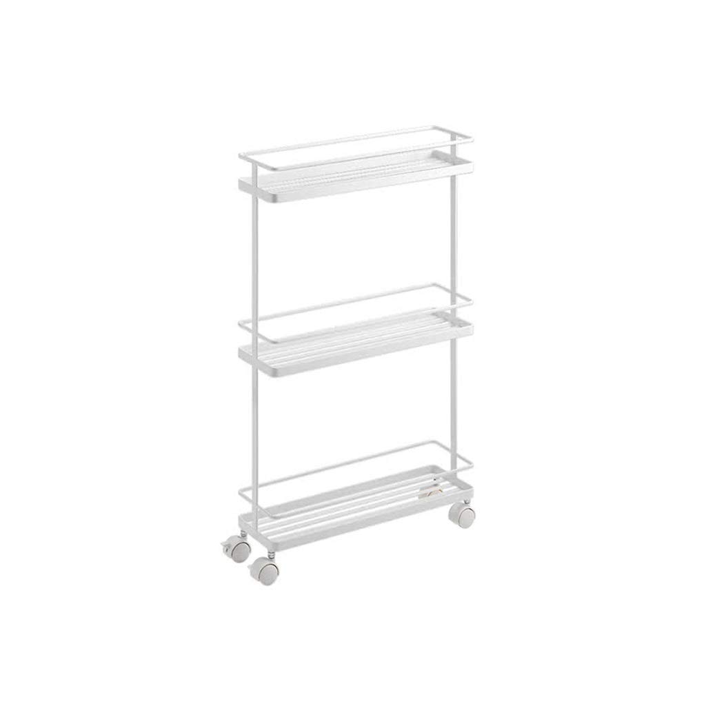 3-Tier Slim Storage Cart for Bathroom & Kitchen - Slide-Out Shelf Organizer with Wheels, Space-Saving Cabinet for Laundry, Bathroom & Kitchen Organization - Perfect for Small Spaces & Narrow Areas (White) - Ideal for Storing Toiletries, Cleaning Supplies & Kitchen Essentials