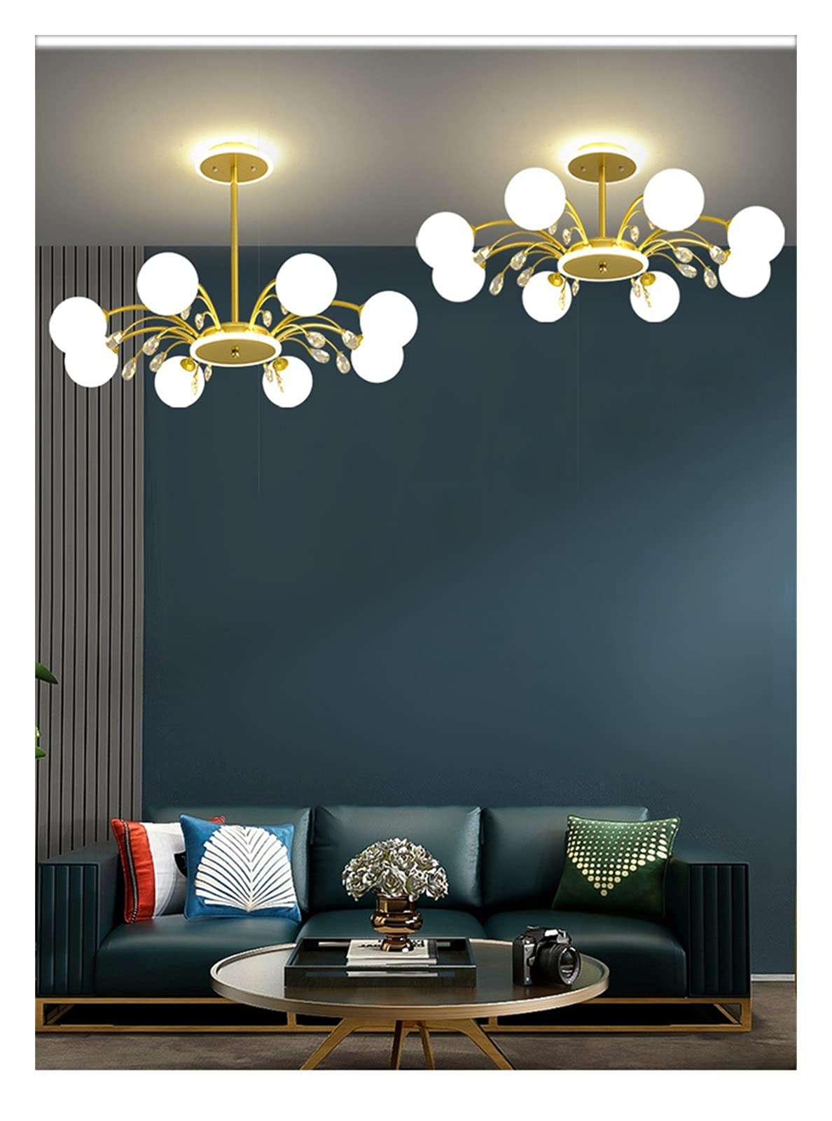 Modern LED Chandelier - Gold/Black Glass Ball Pendant Light Fixture for Dining Room & Living Room | Nordic Style Ceiling Lamp with Warm White Bulbs | Perfect for Home Decor, Restaurant Lighting & Wedding Venues