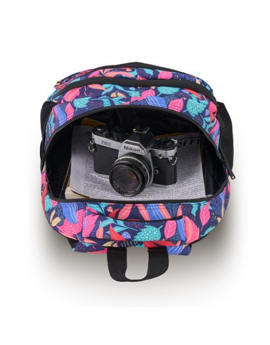 Tosca TCA936 L Small Backpack for Women & Men - Lightweight Travel Daypack, Water-Resistant Black/Tropical Design - Perfect for Hiking, School, Work & Daily Commute