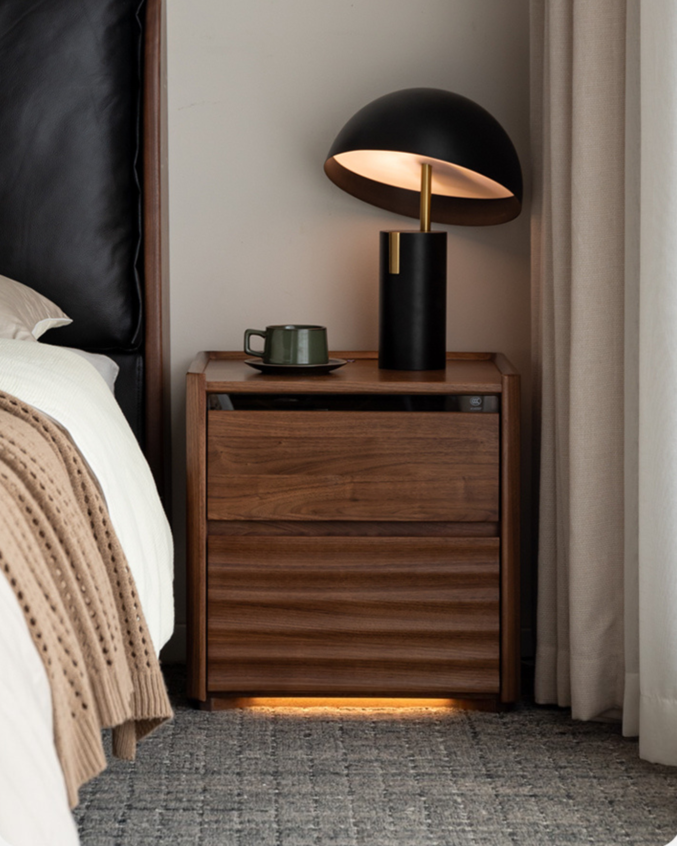 Black Walnut Solid Wood Nightstand - Minimalist Bedside Table for Bedroom, Living Room & Office | Durable & Stylish Storage Solution
