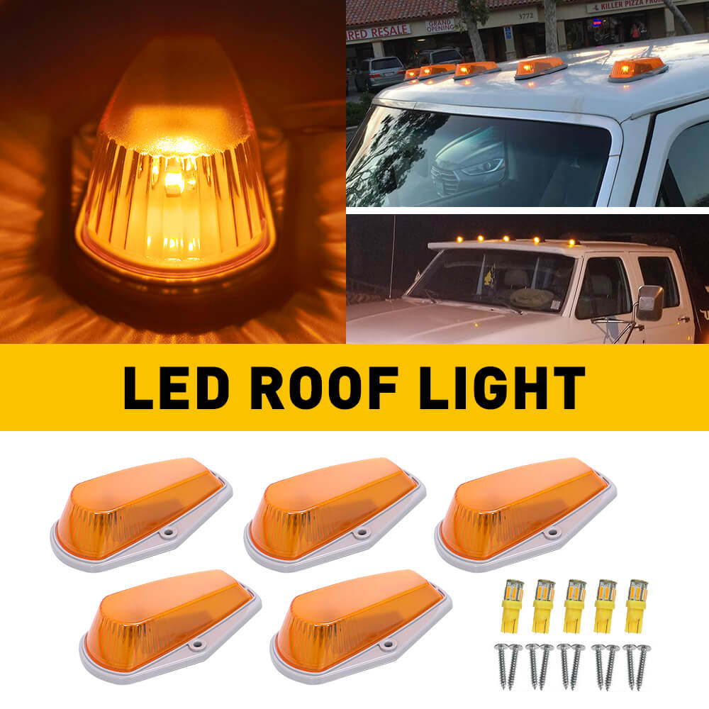 5Pcs Smoked/Yellow LED Cab Lights for 73-97 Ford F150 F250 F350 & Super Duty Trucks - Durable Waterproof Roof Marker Lights for Off-Roading & Night Driving