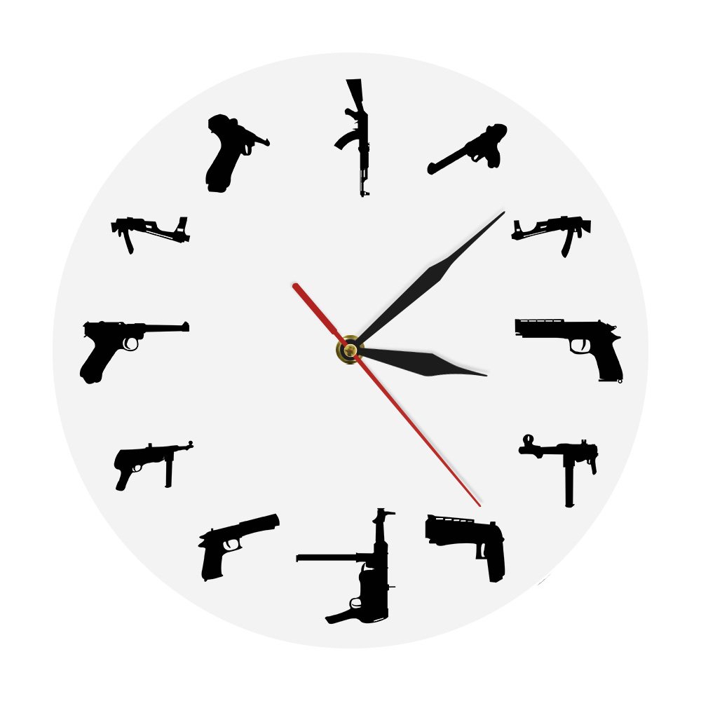 Modern Silent Non-Ticking Wall Clock with Gun Silhouette Design - Perfect Gift for Gun Lovers, Army Enthusiasts & Home/Office Decor