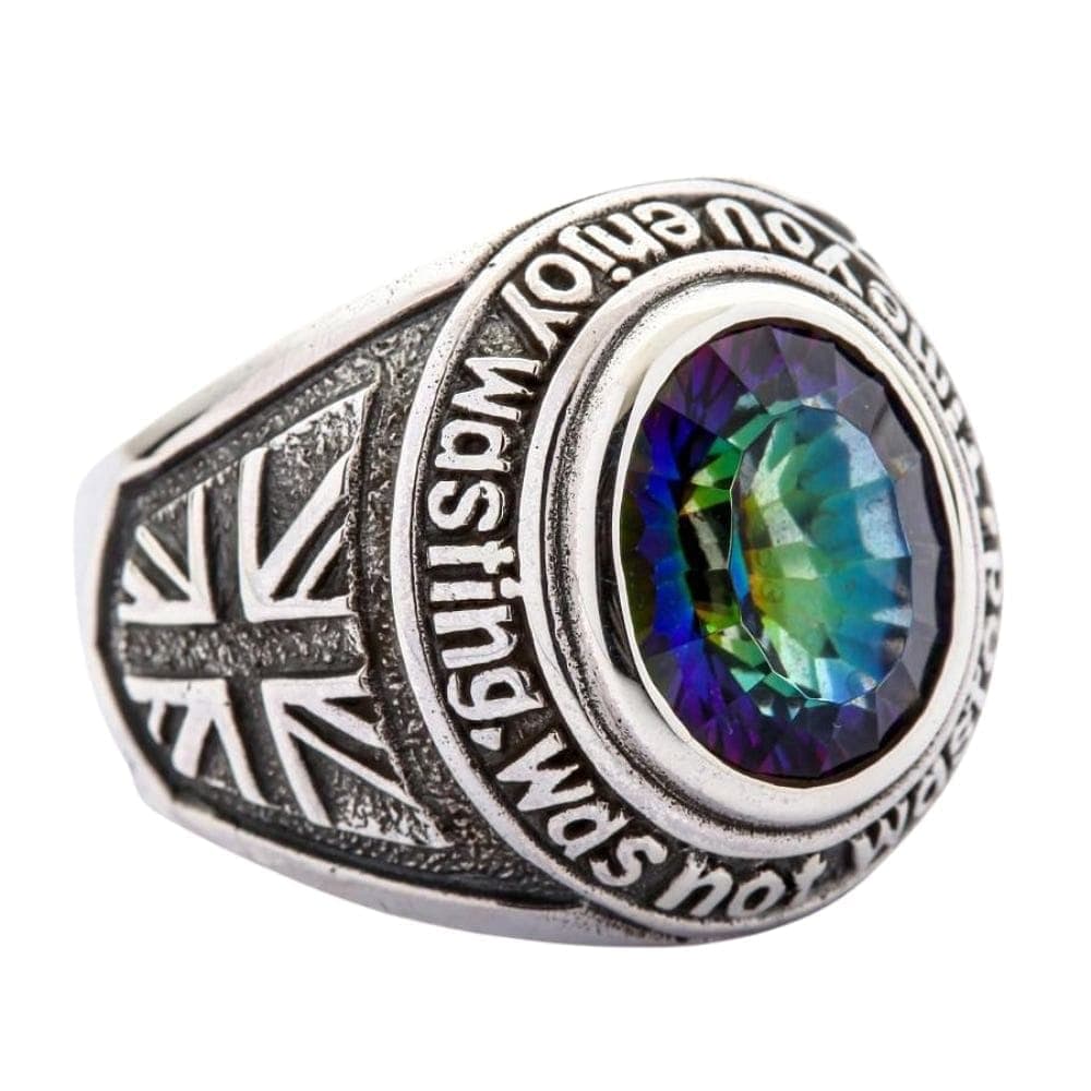 Stylish Mystic Quartz Sterling Silver Union Jack Flag Ring for Women - Perfect for UK Pride, Fashion Jewelry & Patriotic Gifts