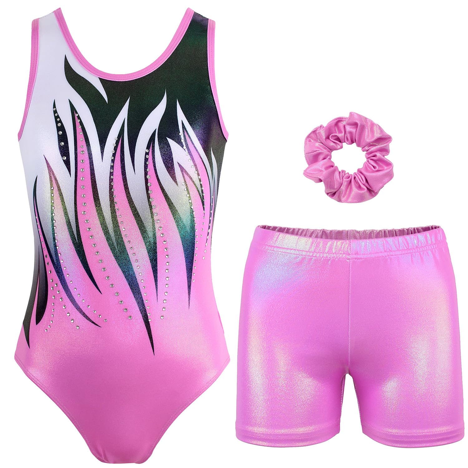 Sparkly Gymnastics Leotards for Girls with Attached Shorts - Ballet Dance Activewear for Kids - Perfect for Ballet Class, Gymnastics Practice & Dance Recitals