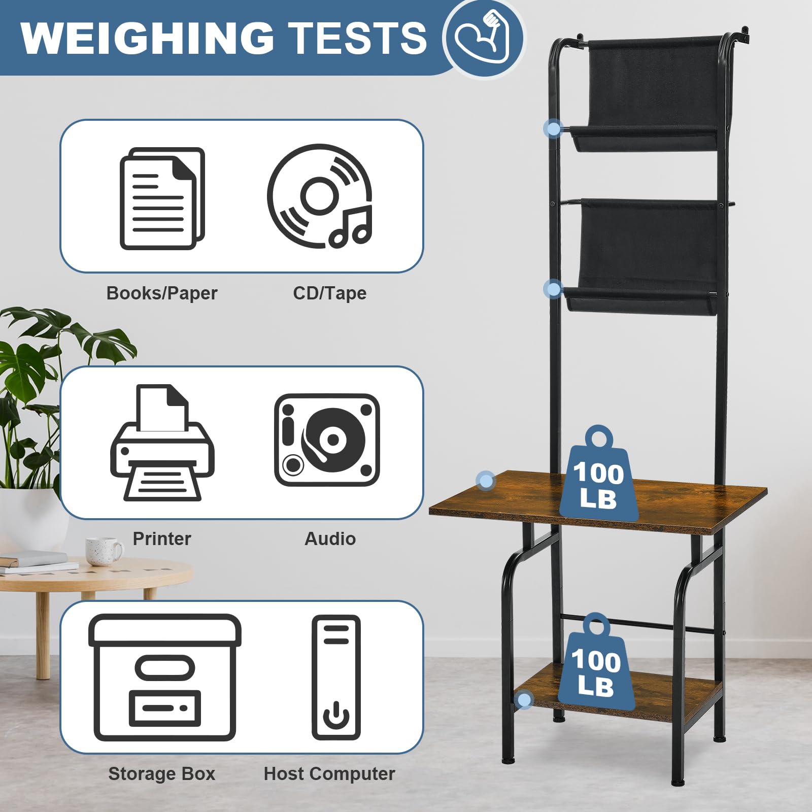 Heavy Duty Large Printer Stand with Storage - 23.6