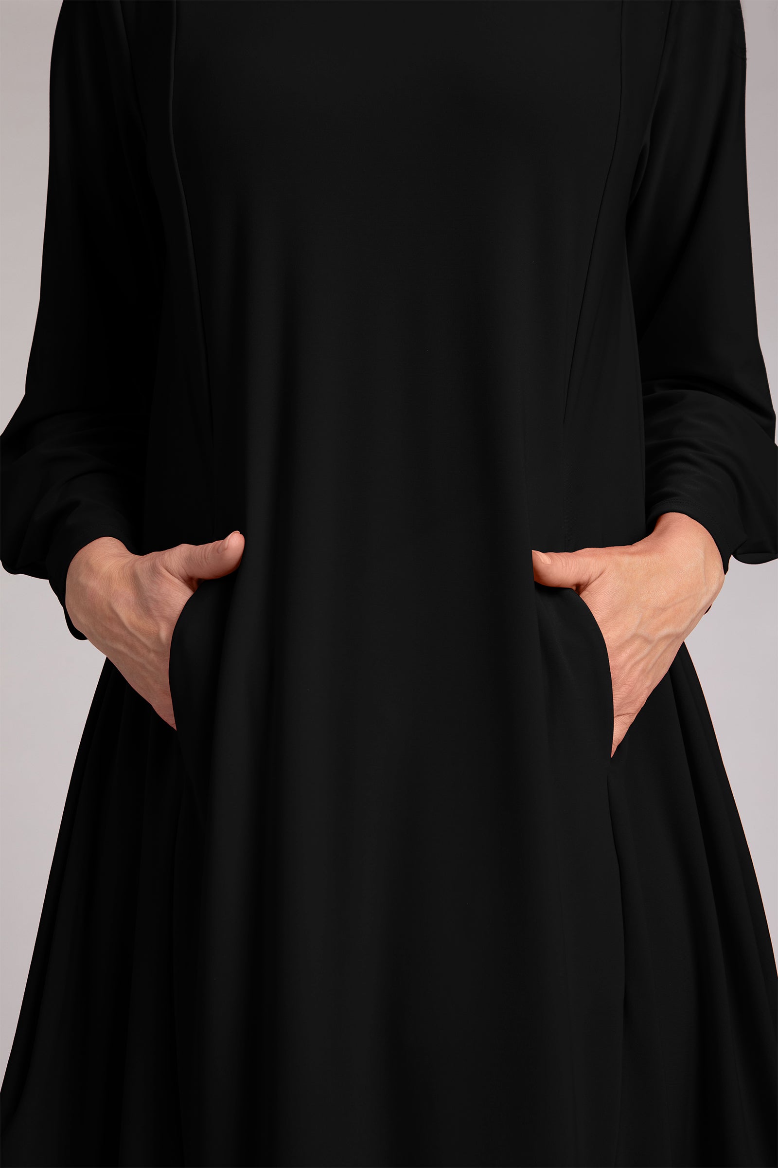Easy Crew Neck Lantern Dress for Women - Flowy Black Midi Dress | Perfect for Casual Outings, Date Nights & Summer Vacations