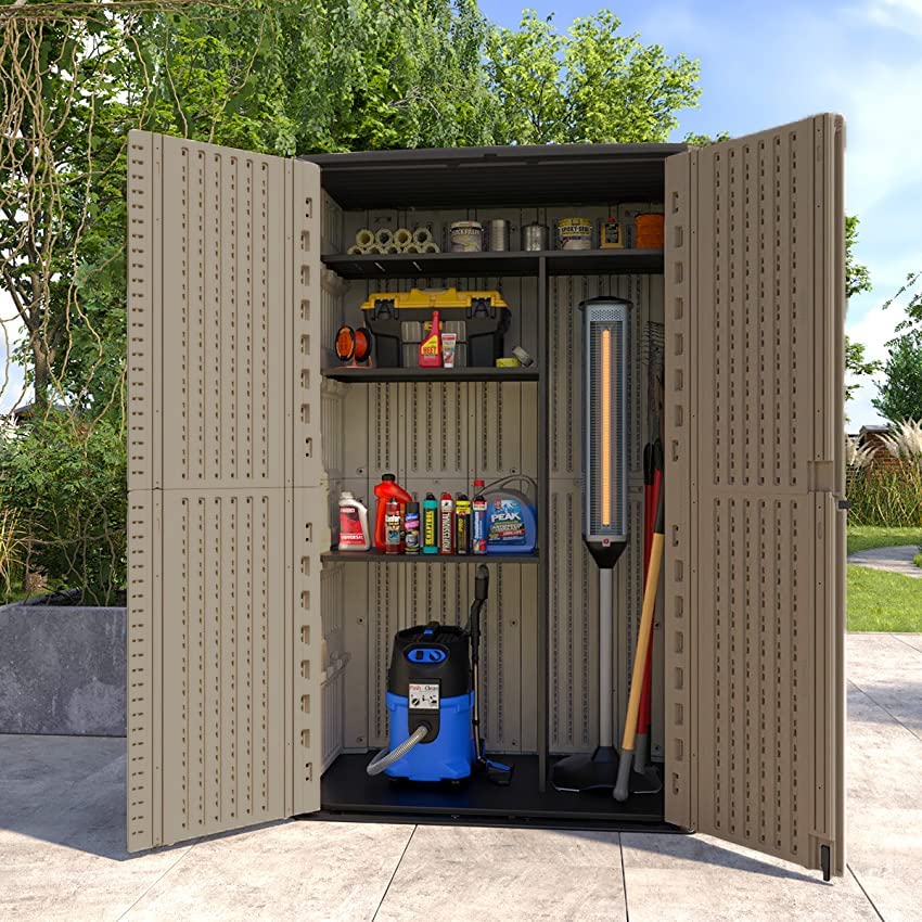 HOMSPARK Black Metal Laminate Shelves Kit - Heavy Duty Vertical Storage Shed Organizer for Garage, Basement & Backyard | Space Saving Shelving Unit for Tools, Garden Supplies & Home Organization