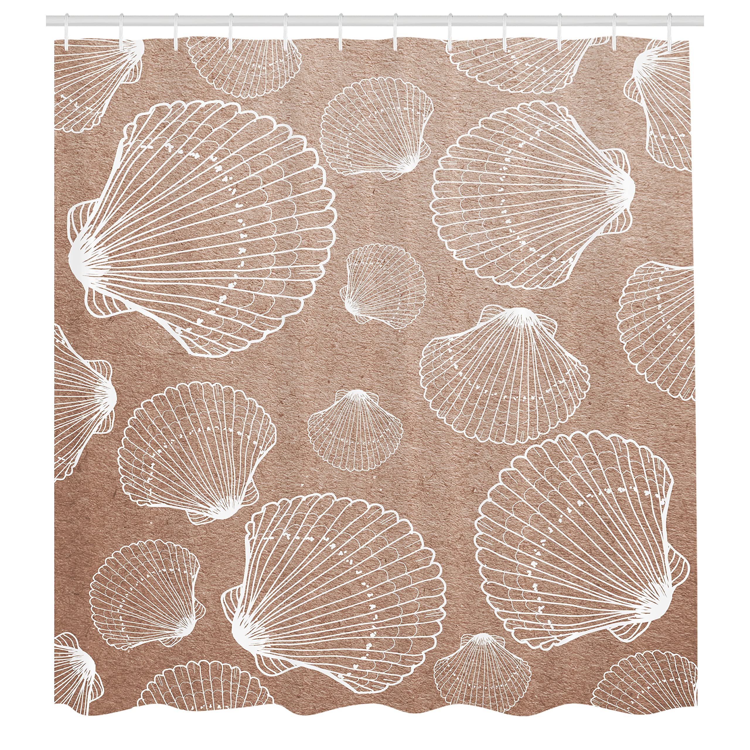 Ambesonne Nautical Seashell Shower Curtain - Coastal Bathroom Decor with Outline Seashell Design, 69