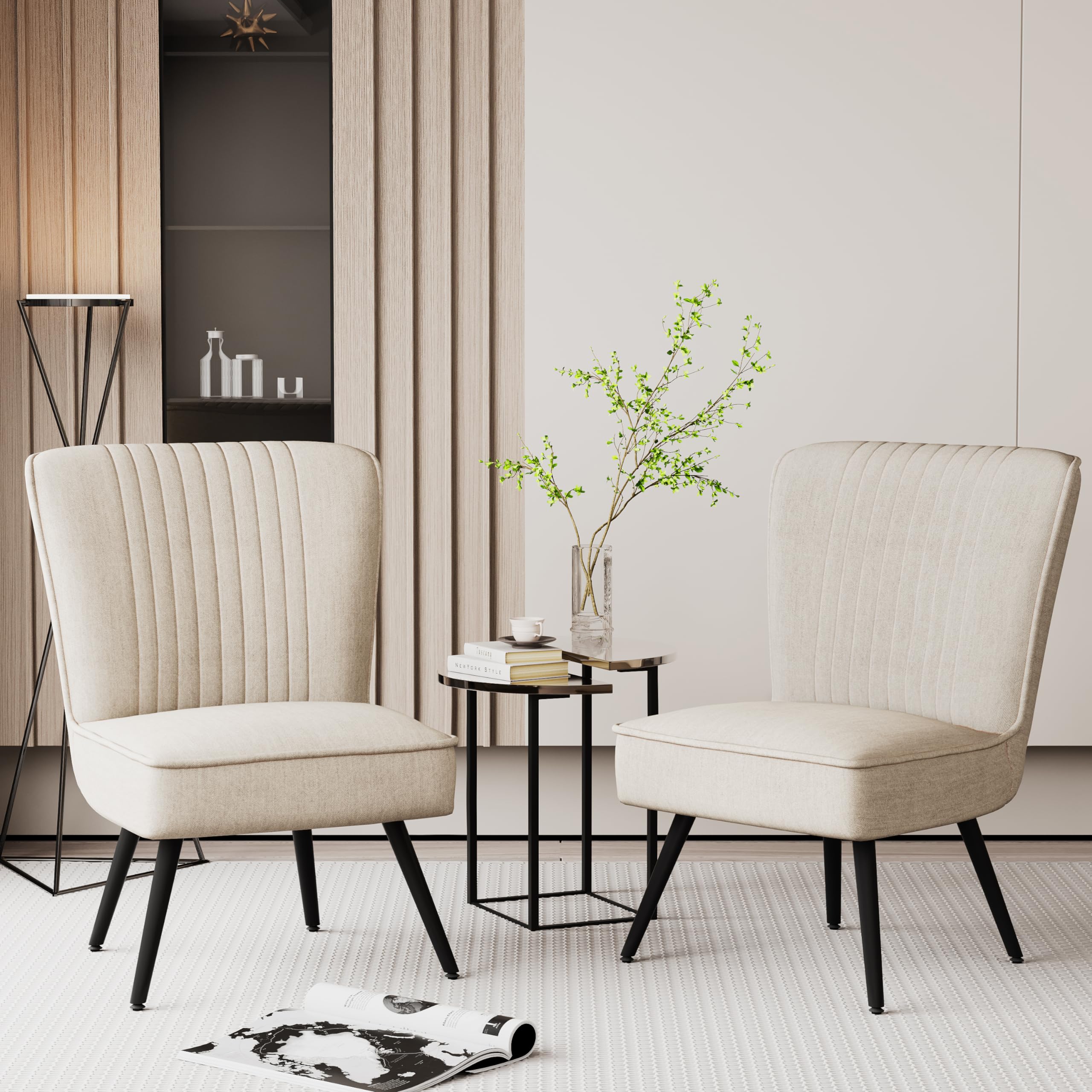 **Alunaune Accent Chair Set of 2 - Upholstered Living Room Chairs, Modern Bedroom Furniture, Armless Slipper Club Chair for Guest Reception - Ivory | Perfect for Small Spaces, Apartments & Cozy Reading Nooks**
