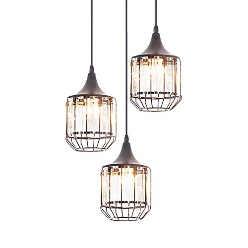 Crystal Pendant Lights - 3 Head Ceiling Hanging Lamp Fixture for Kitchen Island, Dining Room & Living Room - Modern Round Chandelier for Home Decor