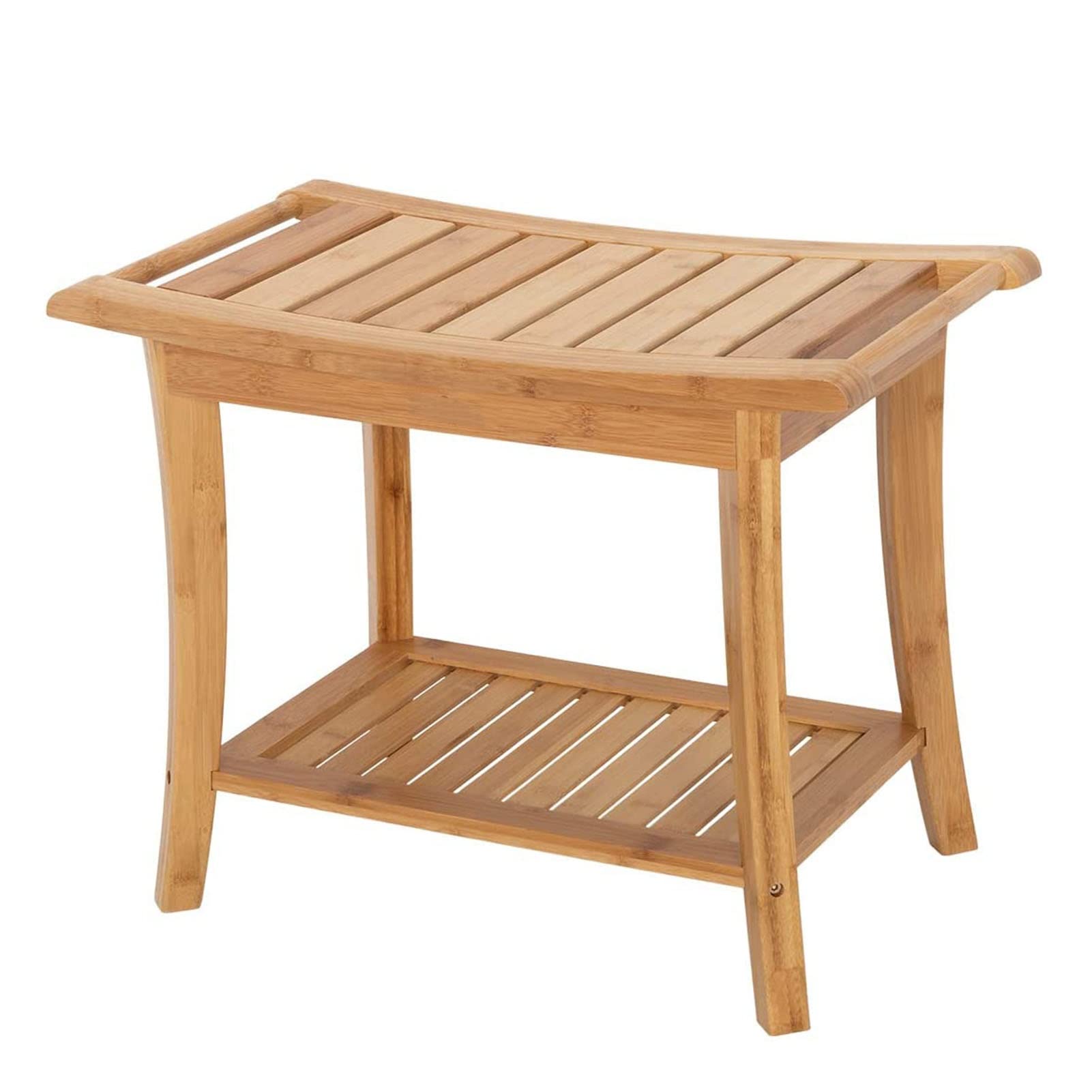 Waterproof Bamboo Shower Bench with Storage Shelf - 24