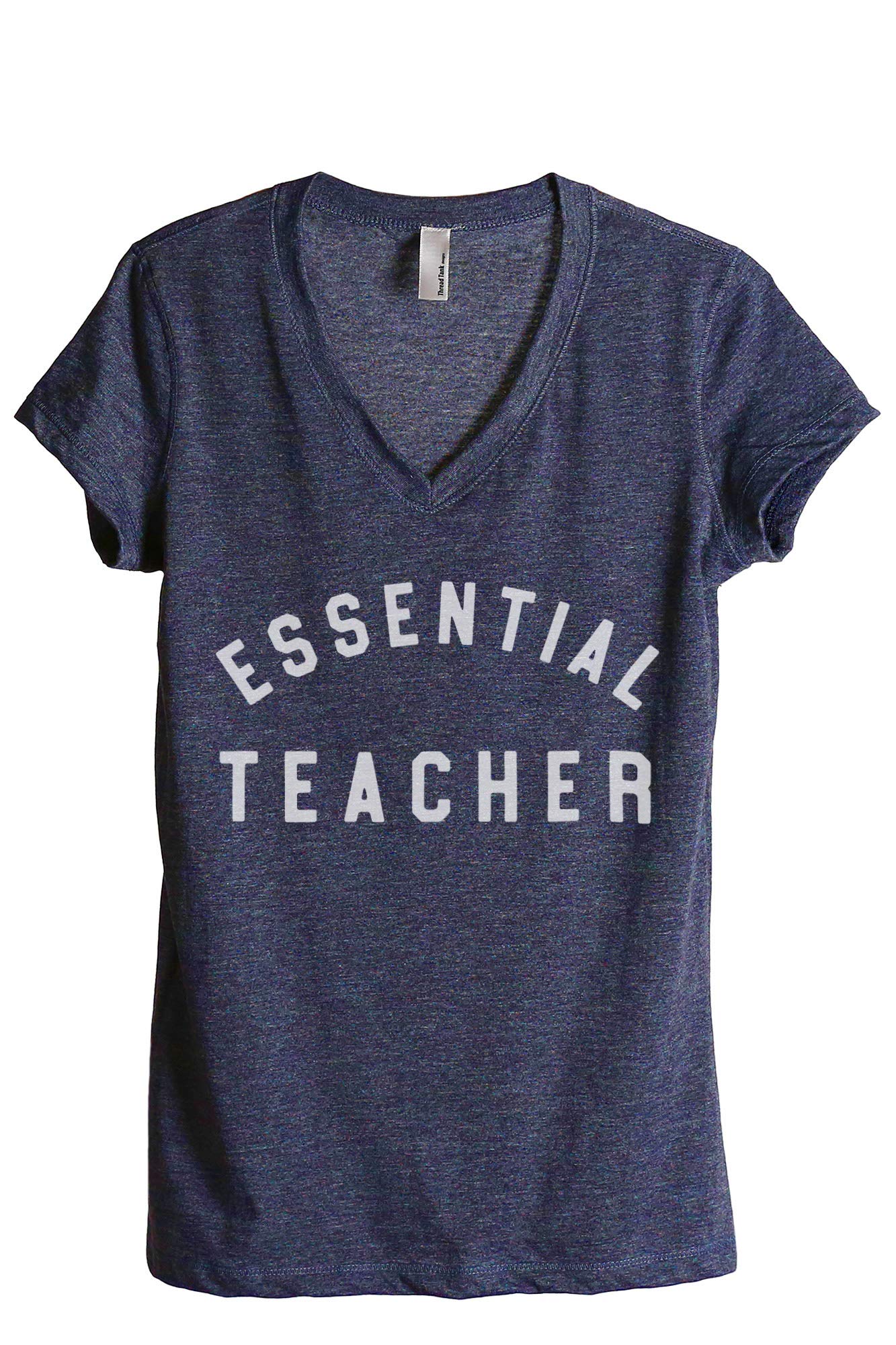 Women's Relaxed V-Neck T-Shirt - Essential Teacher Tee in Heather Navy | Soft Cotton Casual Top for Work, School & Everyday Wear