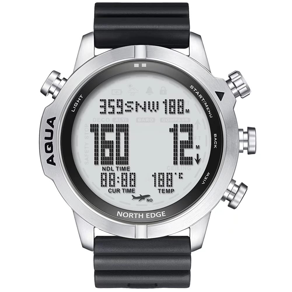 NORTH EDGE Aqua Digital Dive Watch for Men - Waterproof Scuba Diving Watch with Compass, Altimeter, Barometer & Pedometer - Professional Dive Computer for Swimming, Snorkeling & Outdoor Adventures