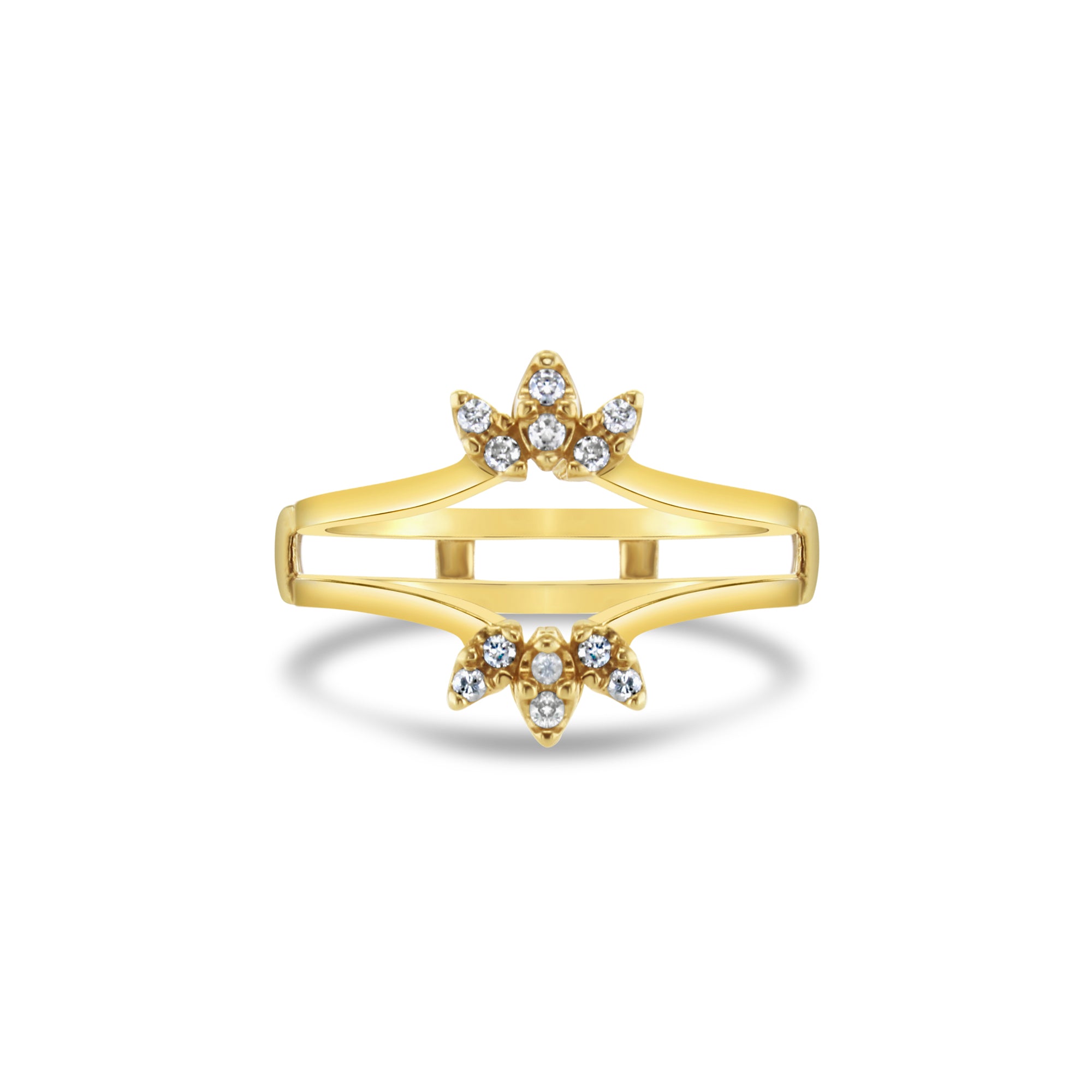 14K Yellow Gold Diamond Ring Guard Enhancer - Elegant Fan Style Design for Wedding Bands & Engagement Rings | Perfect Ring Spacer & Stacking Jewelry for Brides & Fashion Accessories