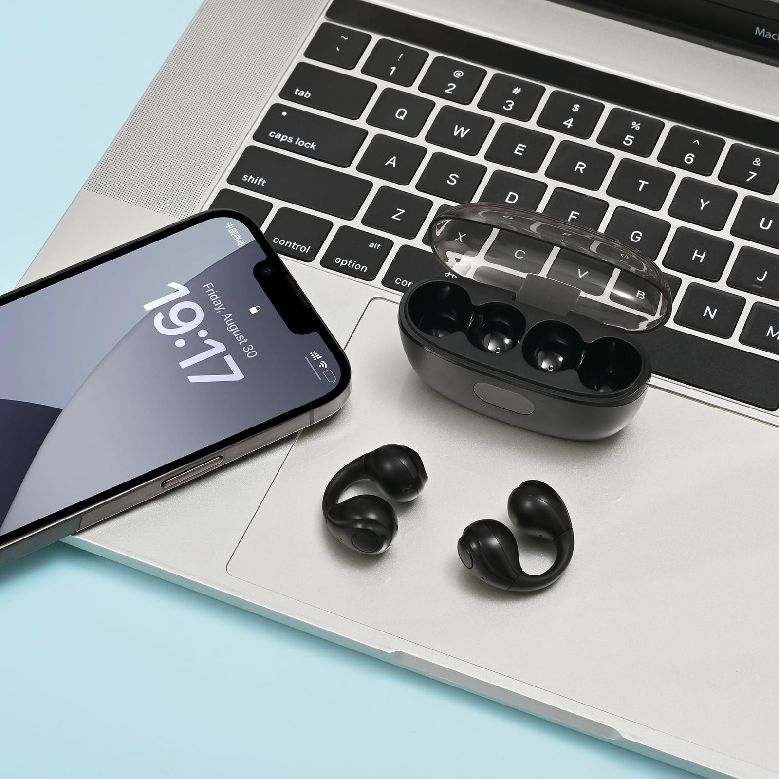 Wireless Clip-On Bluetooth 5.3 Headphones - IPX7 Waterproof Open-Ear Bone Conduction Earbuds with HiFi Sound for Running, Cycling & Workout (Black)