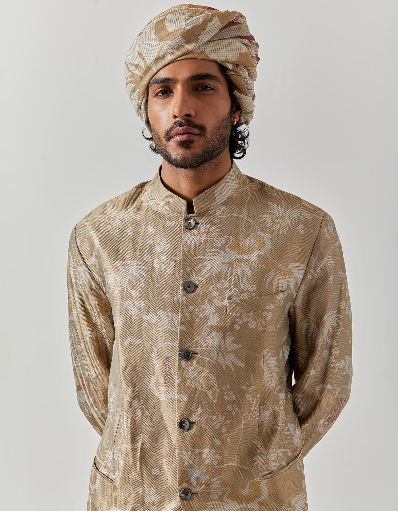 Matrix Jacket - Premium Silk Brocade Coat in Oyster Grey & Rainforest Colors | Water-Resistant Outerwear for Urban Fashion & Outdoor Adventures