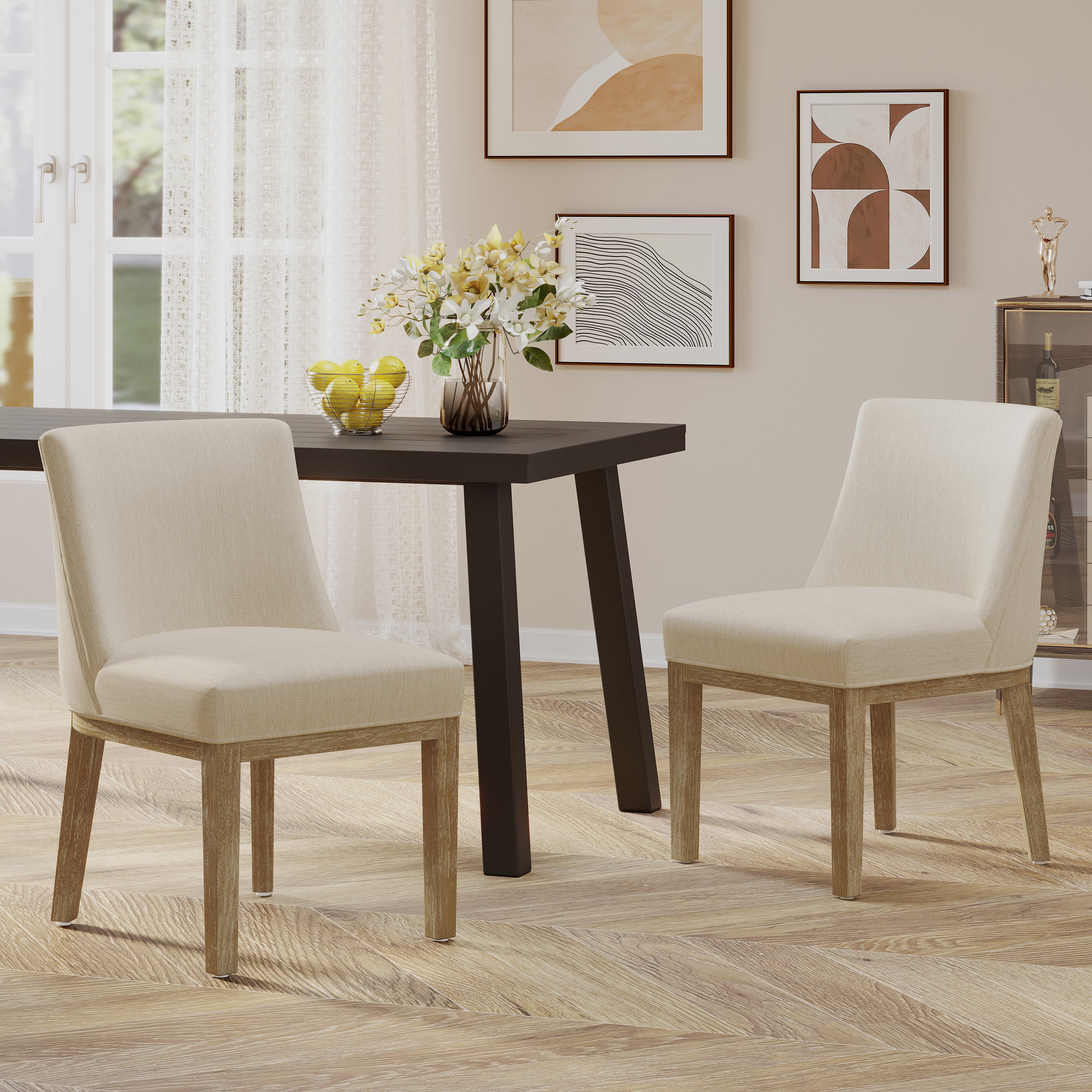 Modern Dining Chairs Set of 2 - MP2 Model - Sturdy Wooden Kitchen Chairs with Padded Seats - Perfect for Dining Room, Kitchen, Breakfast Nook & Small Spaces