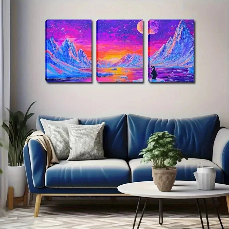 3-Piece Mountain Landscape Moon Wall Art Set - Framed Canvas Prints 40x60cm - High Quality Australian Made Wall Decor - Perfect for Living Room, Bedroom & Office Decor