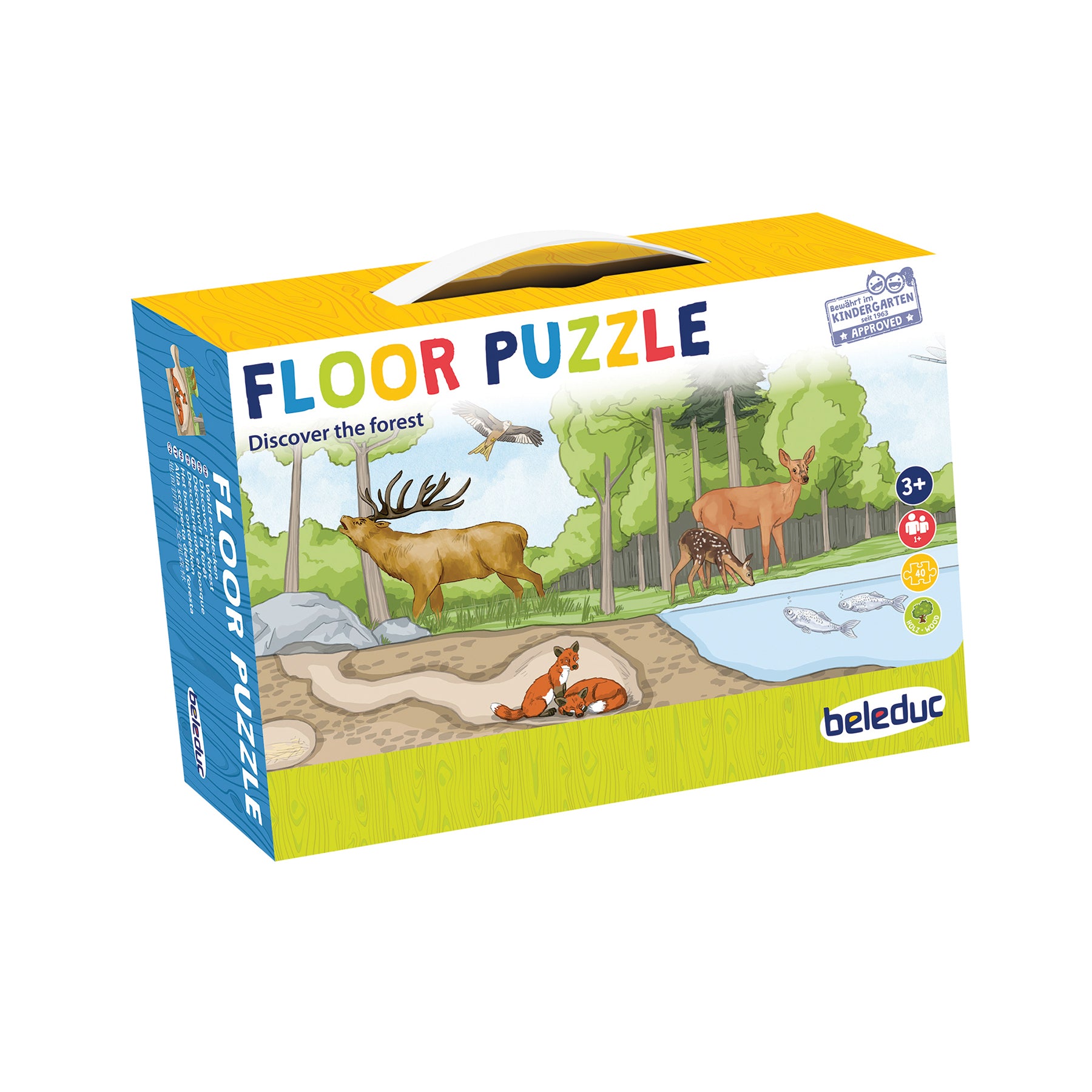 Beleduc Enchanted Forest 40-Piece Floor Puzzle - Educational Wooden Jigsaw for Kids Ages 3-6 - Discover Wildlife & Nature - Perfect for Preschool Learning & Family Game Night
