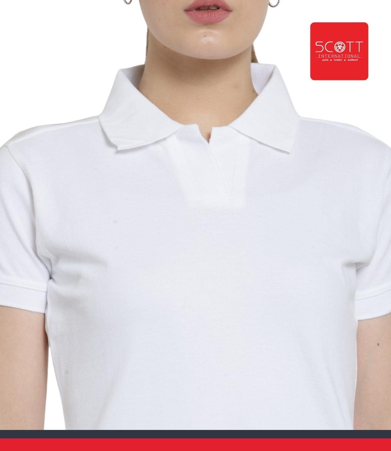 Scott International Women's 100% Pure Organic Cotton Polo T-Shirt | Classic Collar Half Sleeve Top | Breathable Casual & Work Shirt for Women | Perfect for Office, Golf, and Everyday Wear (White, Medium)