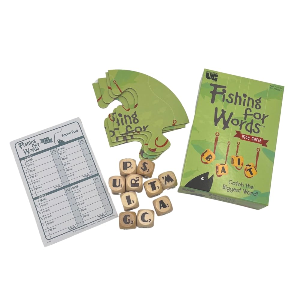 Fishing for Words Dice Game - Fun Family & Travel Word Game for 2-4 Players Ages 8+ - Perfect for Road Trips, Parties & Game Nights