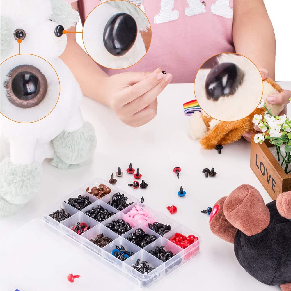 Qtopun 752-Piece Plastic Safety Eyes and Noses with Washers - Colorful Craft Doll Eyes & Animal Noses for Amigurumi, Plush Toys, Teddy Bears, Crochet Projects - Perfect for DIY Stuffed Animals, Handmade Gifts, and Kids Crafts