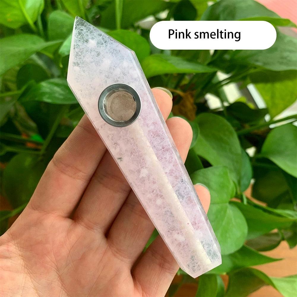 Natural Crystal Pipe with Metal Filter - Rose Quartz Healing Wand for Meditation, Relaxation & Energy Cleansing | Perfect for Reiki, Yoga & Spiritual Practices