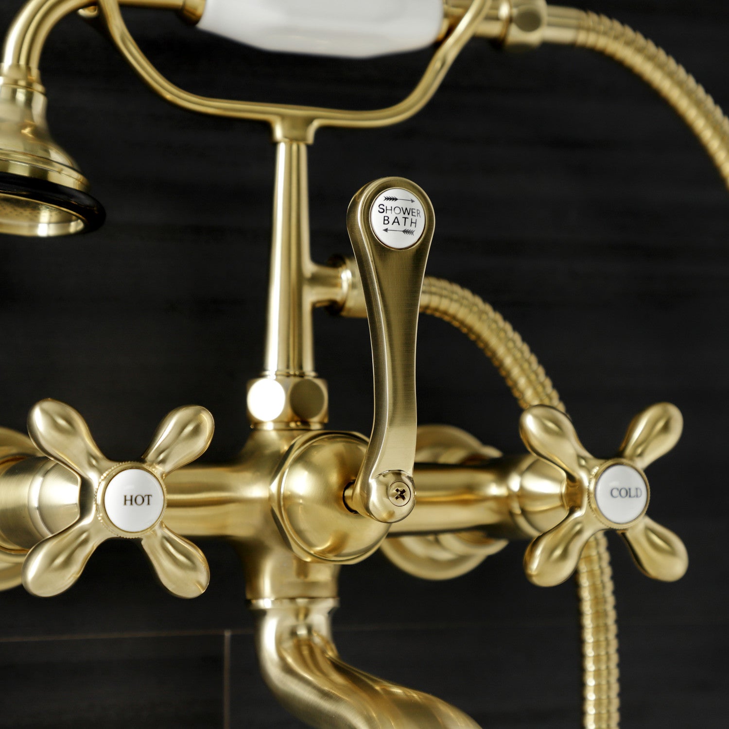 Vintage Clawfoot Tub Faucet with Hand Shower - 3 Handle Wall Mount Brushed Brass Bathroom Fixture for Antique & Classic Bathrooms