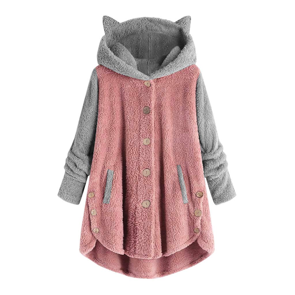 Women's Casual Button-Up Patchwork Hooded Pullover Sweater - Loose Fit Plus Size Tops for Everyday Wear & Layering