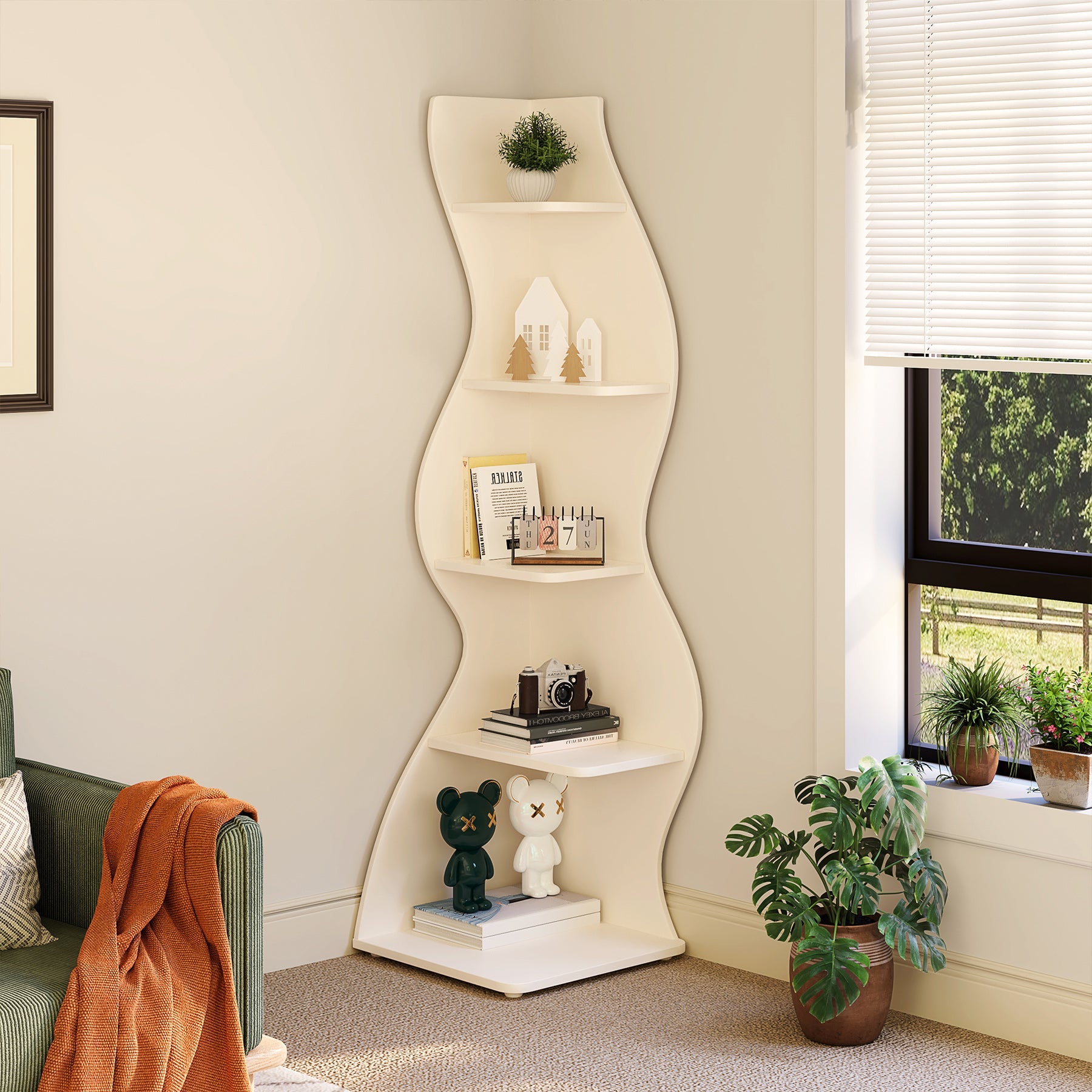 5 Tier Corner Shelf - Modern Wall Mounted Corner Bookshelf for Living Room, Bedroom, Office | Space Saving Storage Solution for Books, Plants & Decor