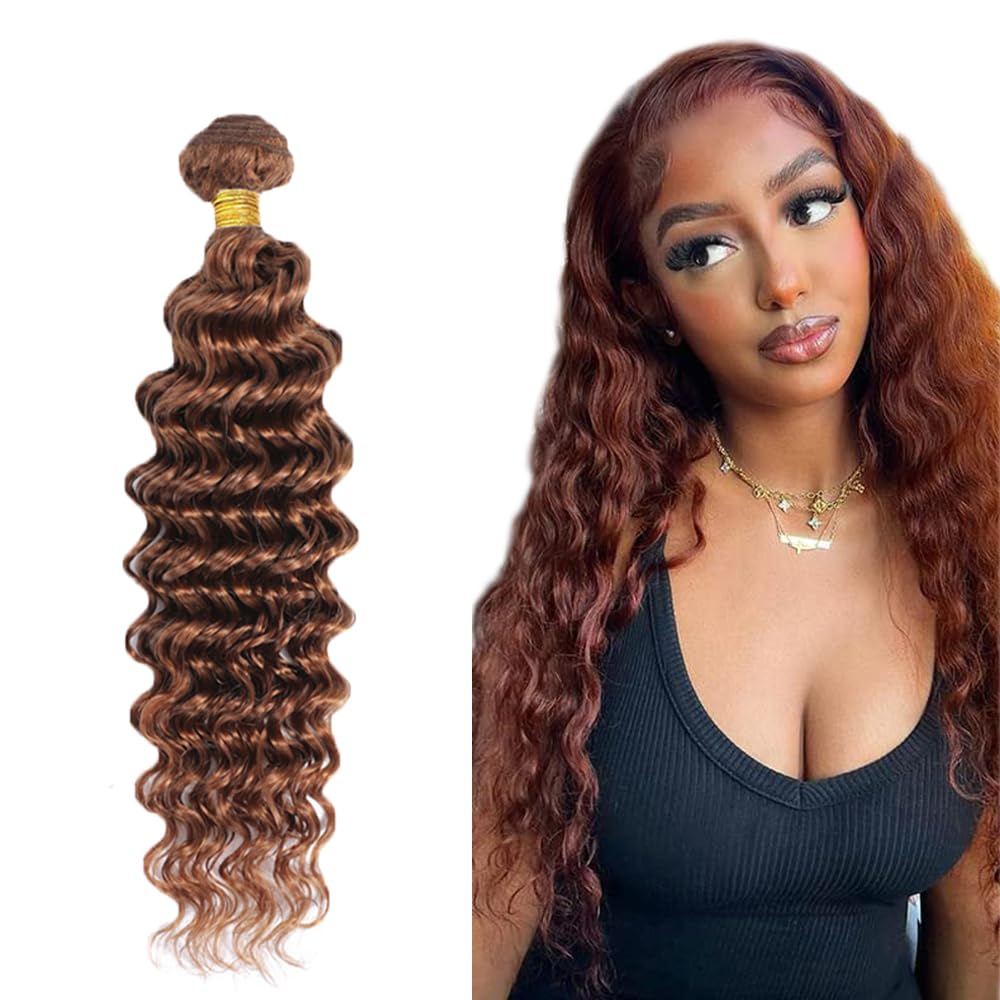 8A Brazilian Virgin Human Hair Weave Bundles - 8 Inch Deep Wave Loose Wave Bundles in Light Brown (#30) for Stunning Wet & Wavy Hairstyles | Perfect for Daily Wear, Parties & Special Occasions