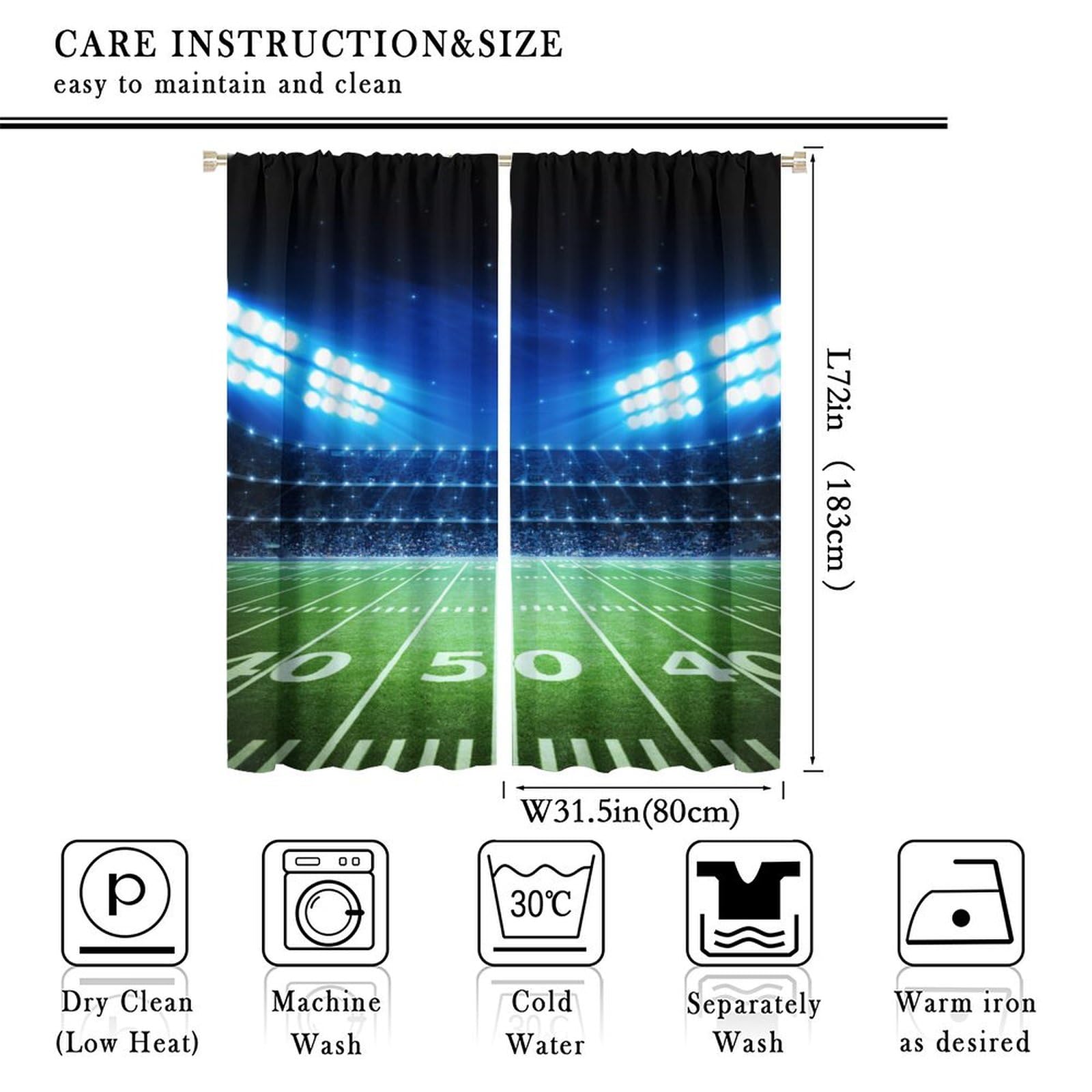 Soccer Field Stadium Arena Blackout Curtains - 2 Panels Set 63x72 Inch with Rod Pocket, Football Sports Themed Window Treatments for Bedroom, Living Room & Home Decor | Perfect for Game Nights, Sports Themed Rooms & Fan Cave Decorations