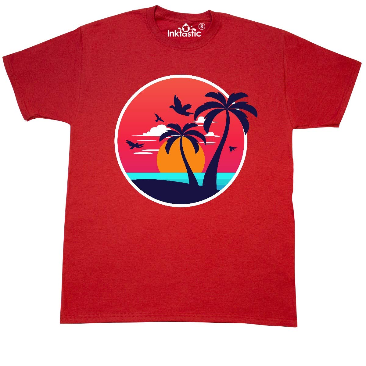 Inktastic Beach Sunset T-Shirt - Vintage Ocean Graphic Tee for Men & Women - Casual Summer Vacation Shirt for Beach Trips & Relaxing Outdoors