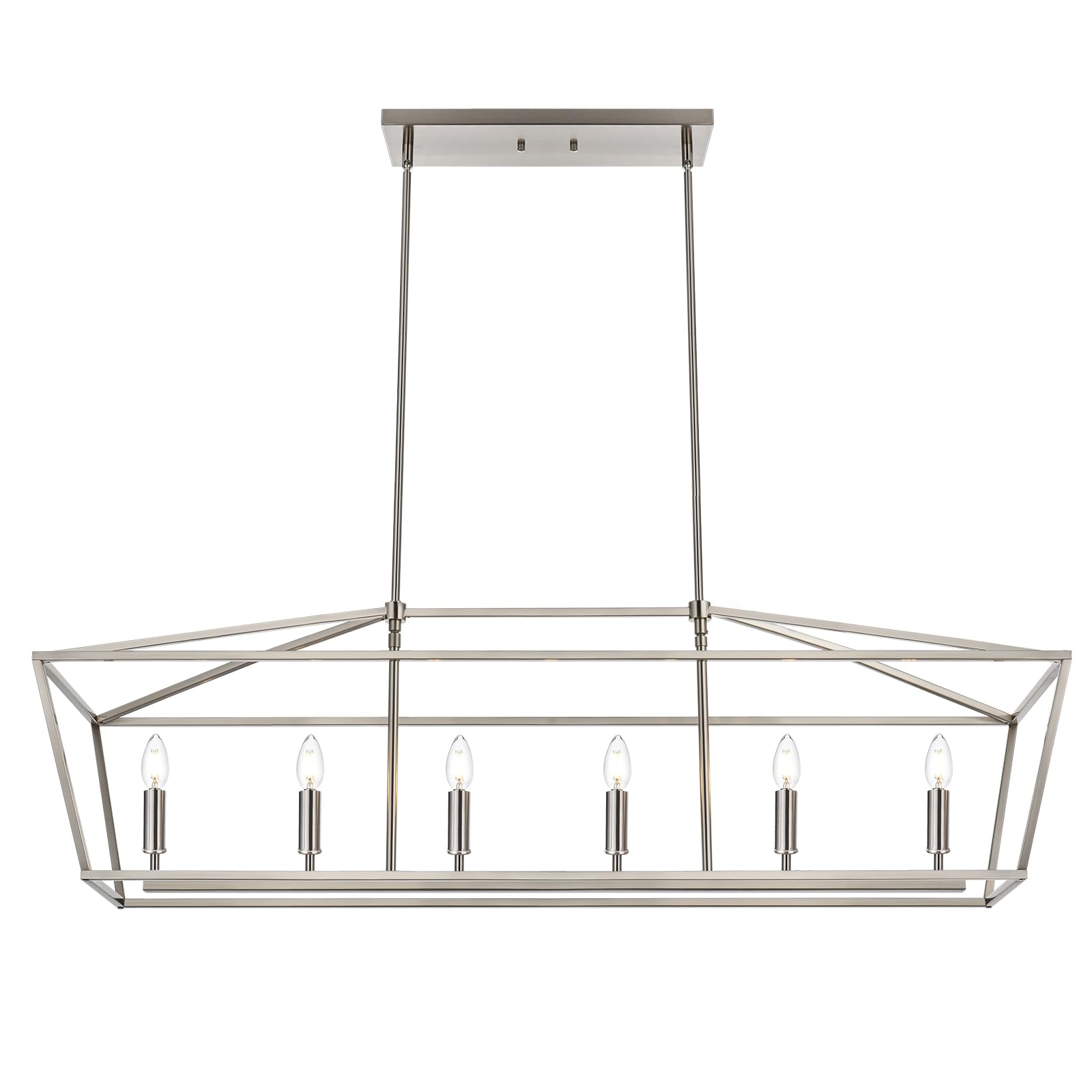 6-Lights Kitchen Island Pendant Lighting Fixture - Brushed Nickel Farmhouse Linear Chandelier with E12 Bulb Base - Perfect for Dining Room, Living Room, Pool Table and Modern Home Decor