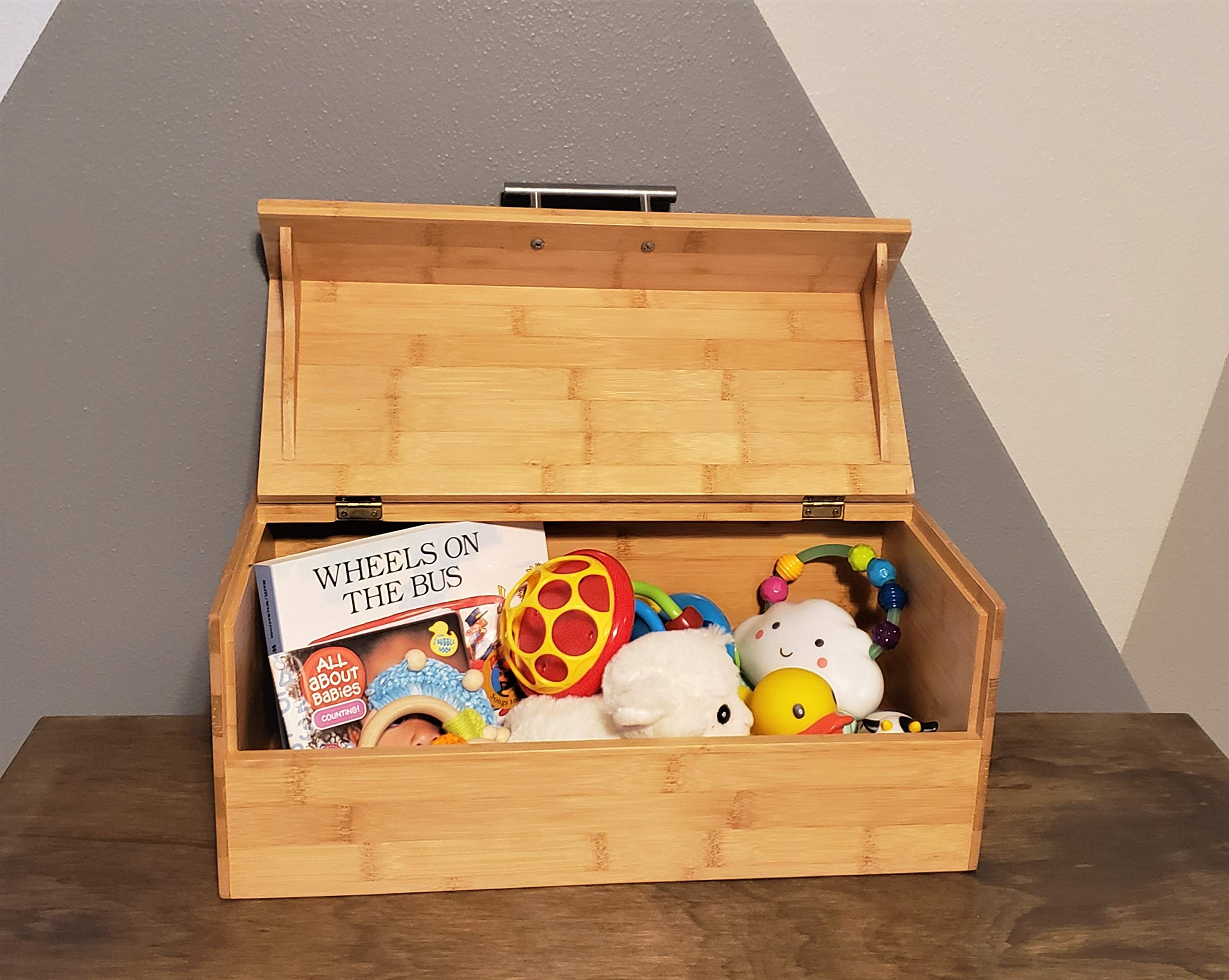 Natural Bamboo Wood Bread Storage Box with Hinged Lid & Handle - Large Kitchen Countertop Organizer for Bread, Pastries & Baked Goods - Perfect for Pantry, Bakery & Home Kitchen Organization