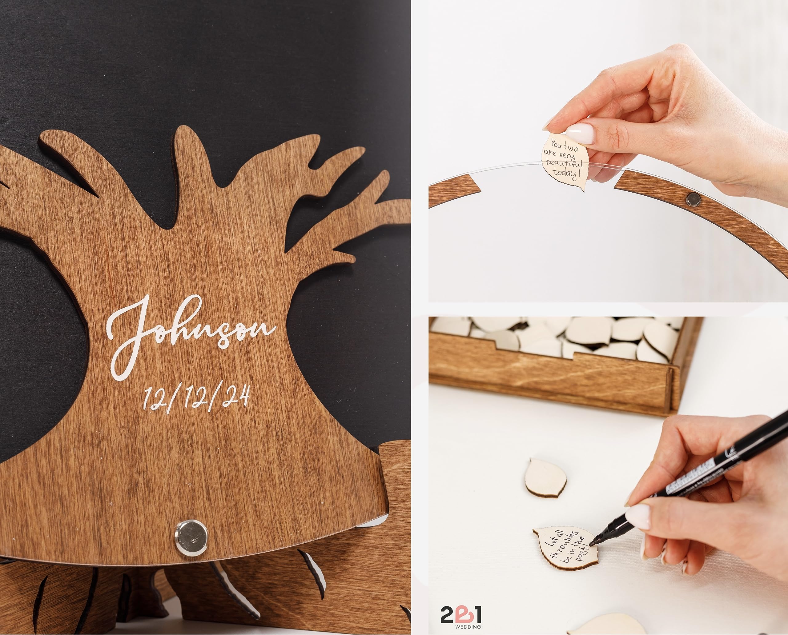 Personalized Rustic Wedding Guest Book Alternative - Unique Three-Shaped Guest Sign-In Book for Ceremony, Bridal Shower & Party Decor (Indoor/Outdoor Use) - Perfect for Barn, Beach & Garden Weddings